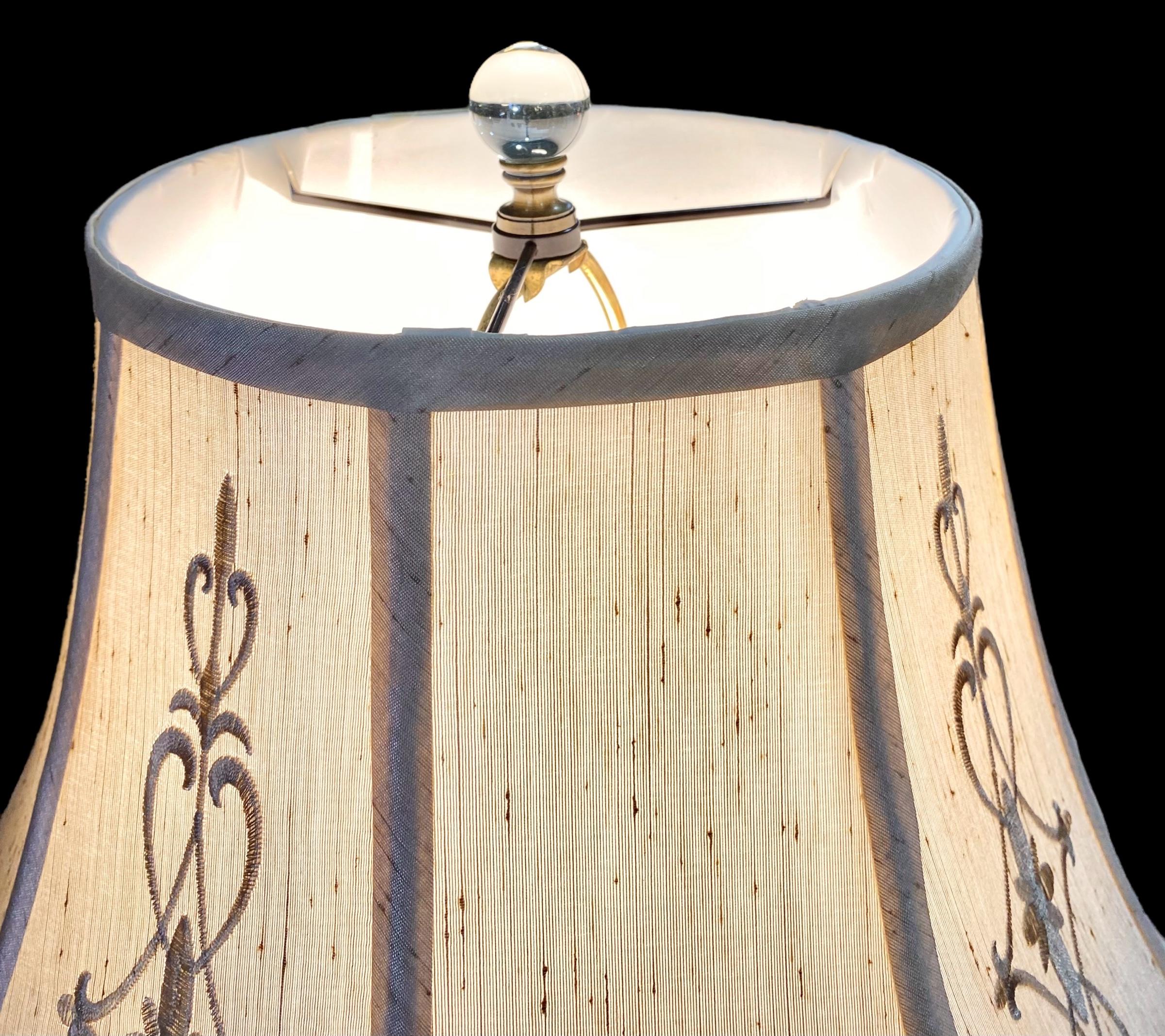 Italian Faience Chinoiserie Design Table Lamp Embroidered Shade 5