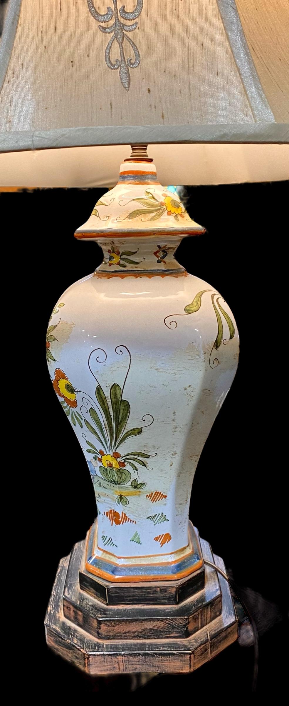 Crystal Italian Faience Chinoiserie Design Table Lamp Embroidered Shade