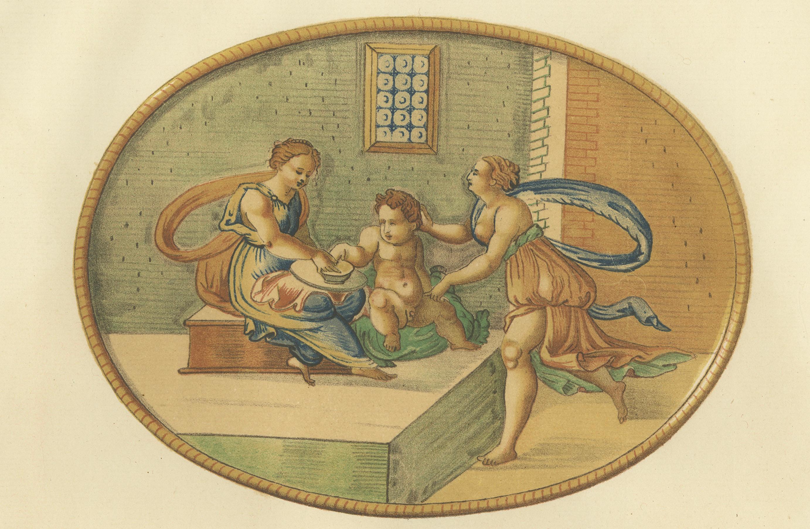 Gravure ancienne intitulée 'Coupe d'Accouchée Appartenant à Monsieur Moser'. Grand format, plaque lithographiée en couleur d'un coupé de la collection de Monsieur Moser. Cette gravure provient du 
