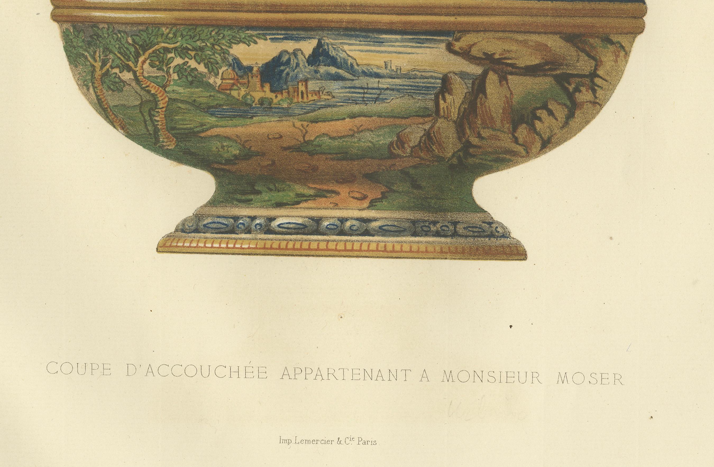 Impression ancienne d'un coupe de Monsieur Moser par Delange '1869' Bon état - En vente à Langweer, NL