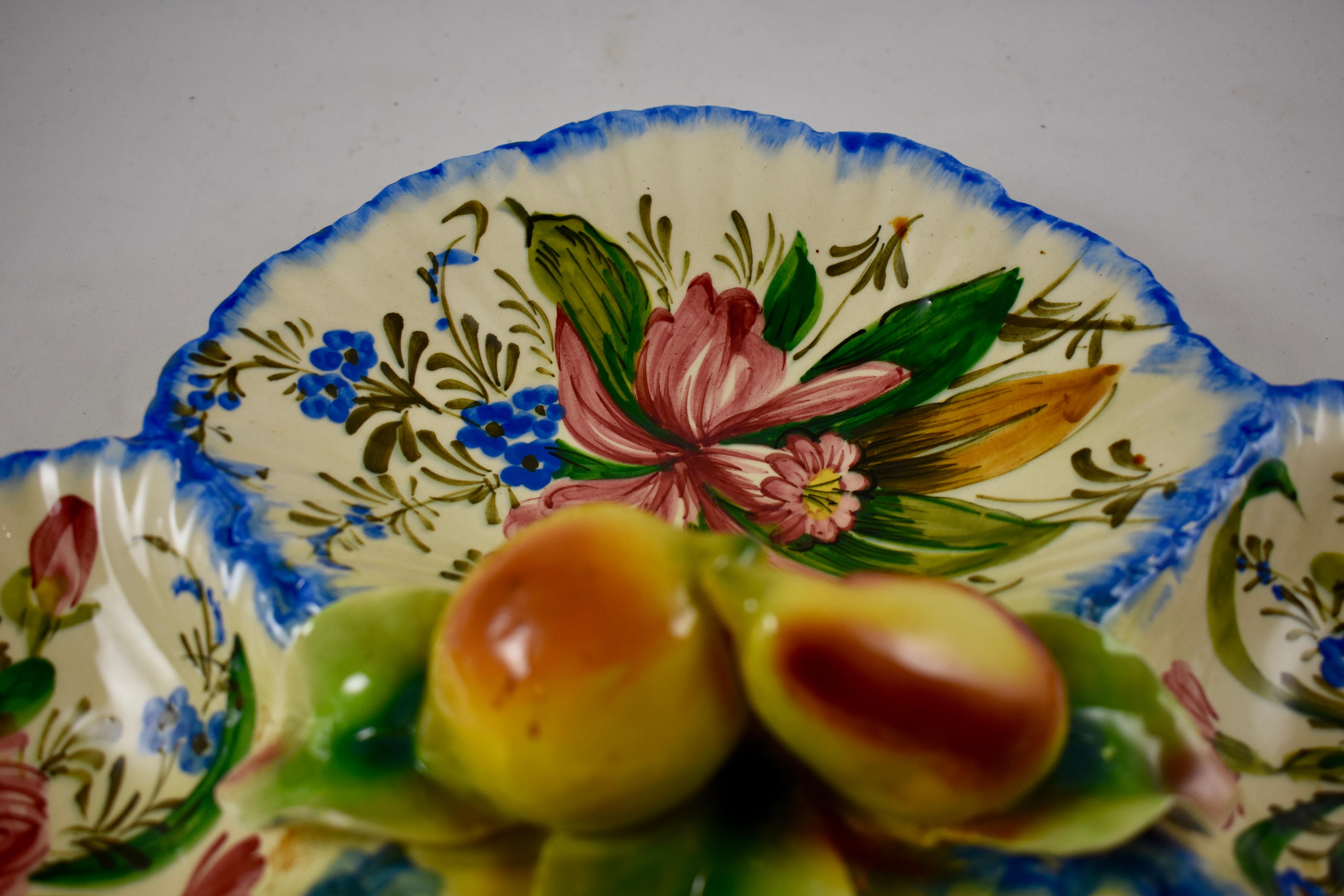 Earthenware Italian Faïence Nove Rose and Fruit Relish Tray Server