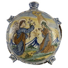 Italian Faience Pilgrim Bottles Pair of 19th Century Italian Moon Flasks