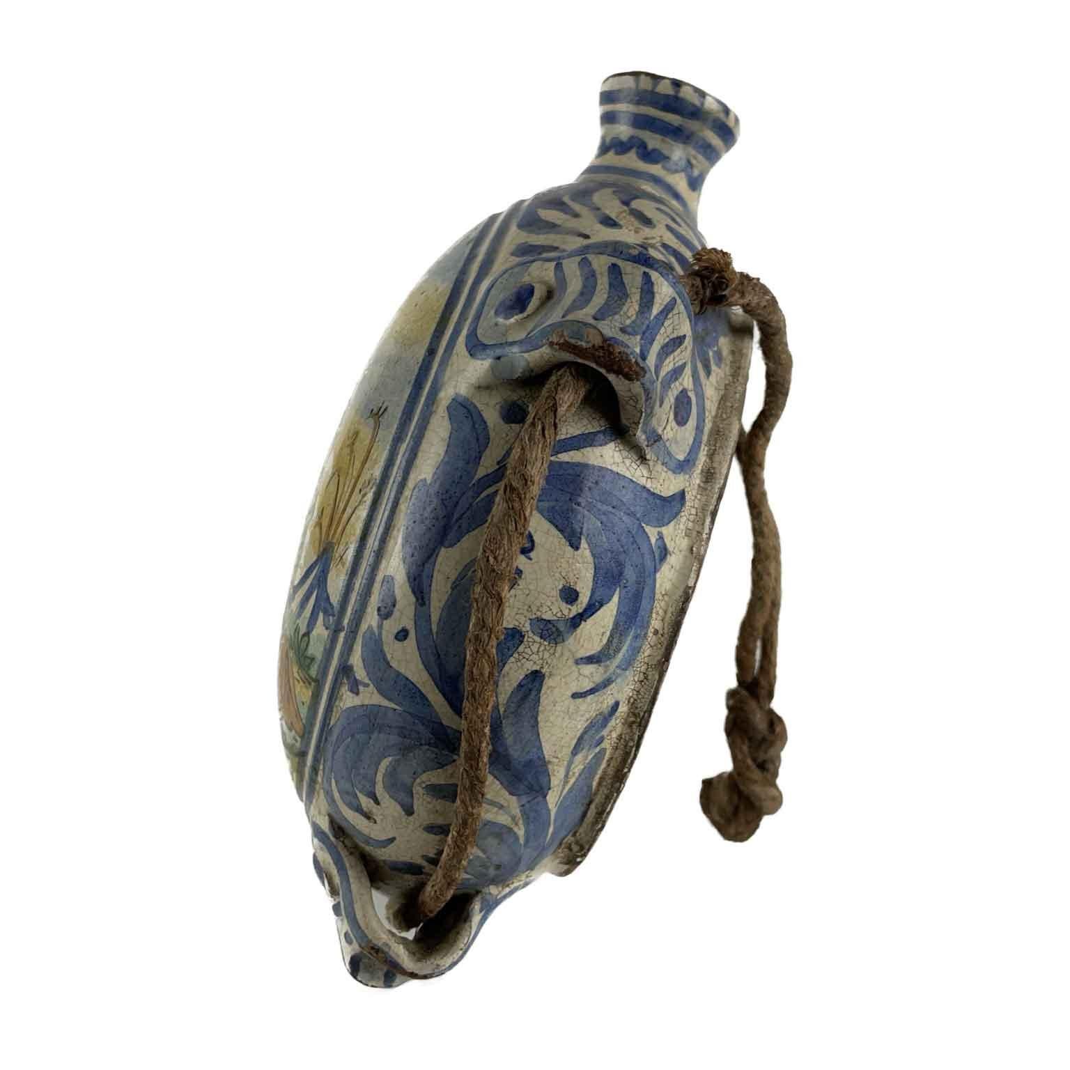 European Italian Faience Pilgrim Bottles Pair of 19th Century Italian Moon Flasks