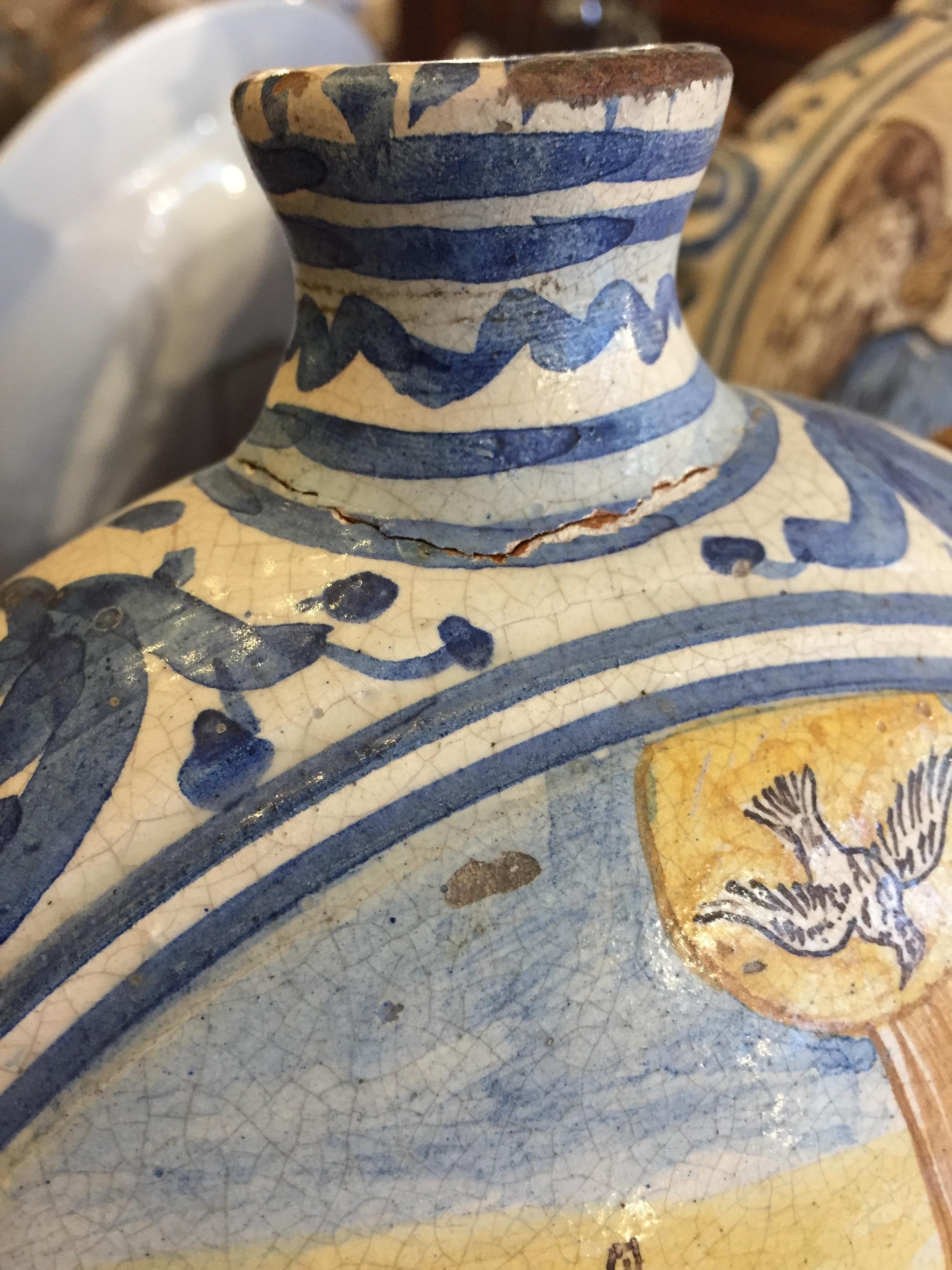 Italian Faience Pilgrim Bottles Pair of 19th Century Italian Moon Flasks 3