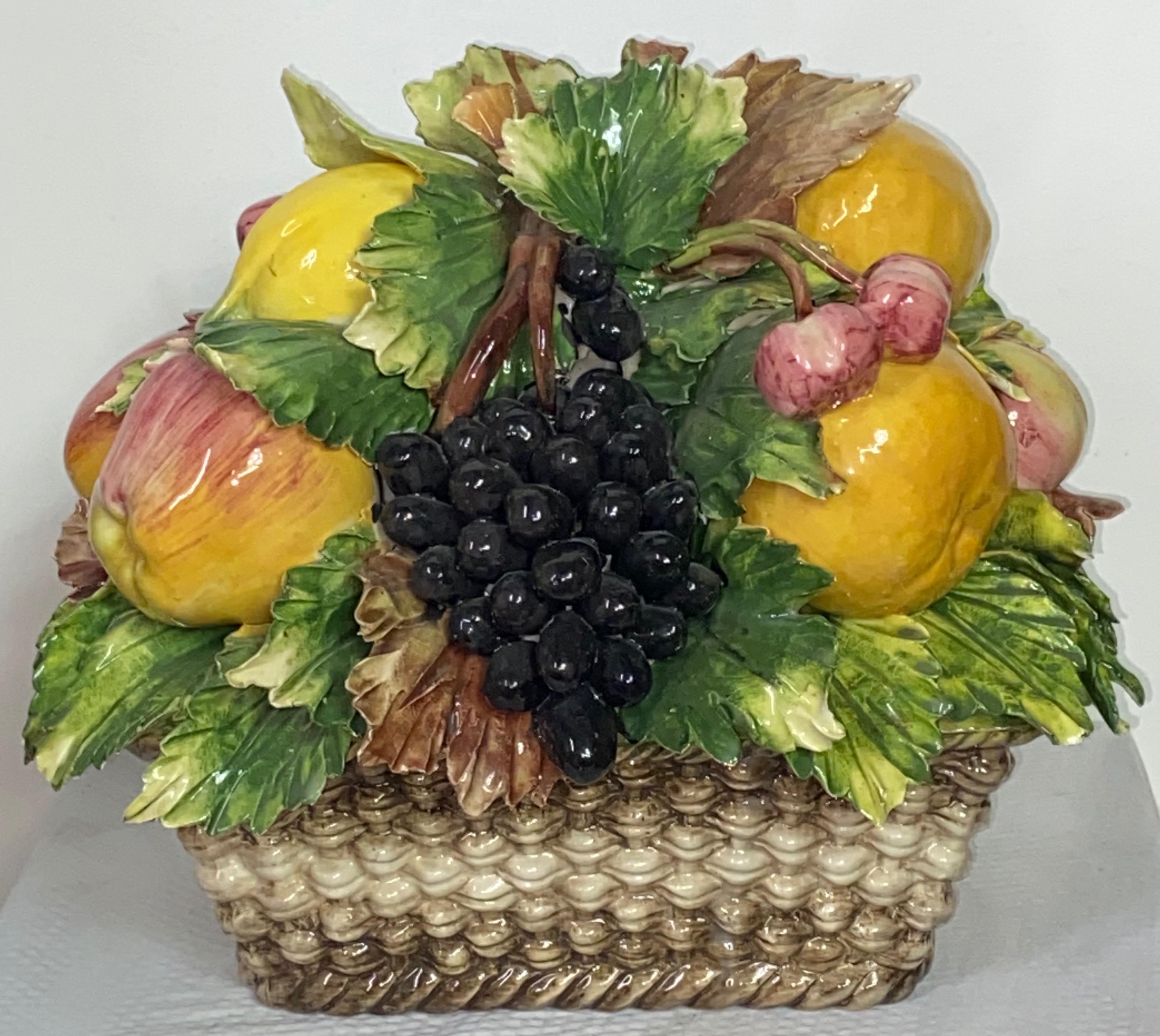 Country Italian Faience Porcelain Fruit Basket Capodimonte 