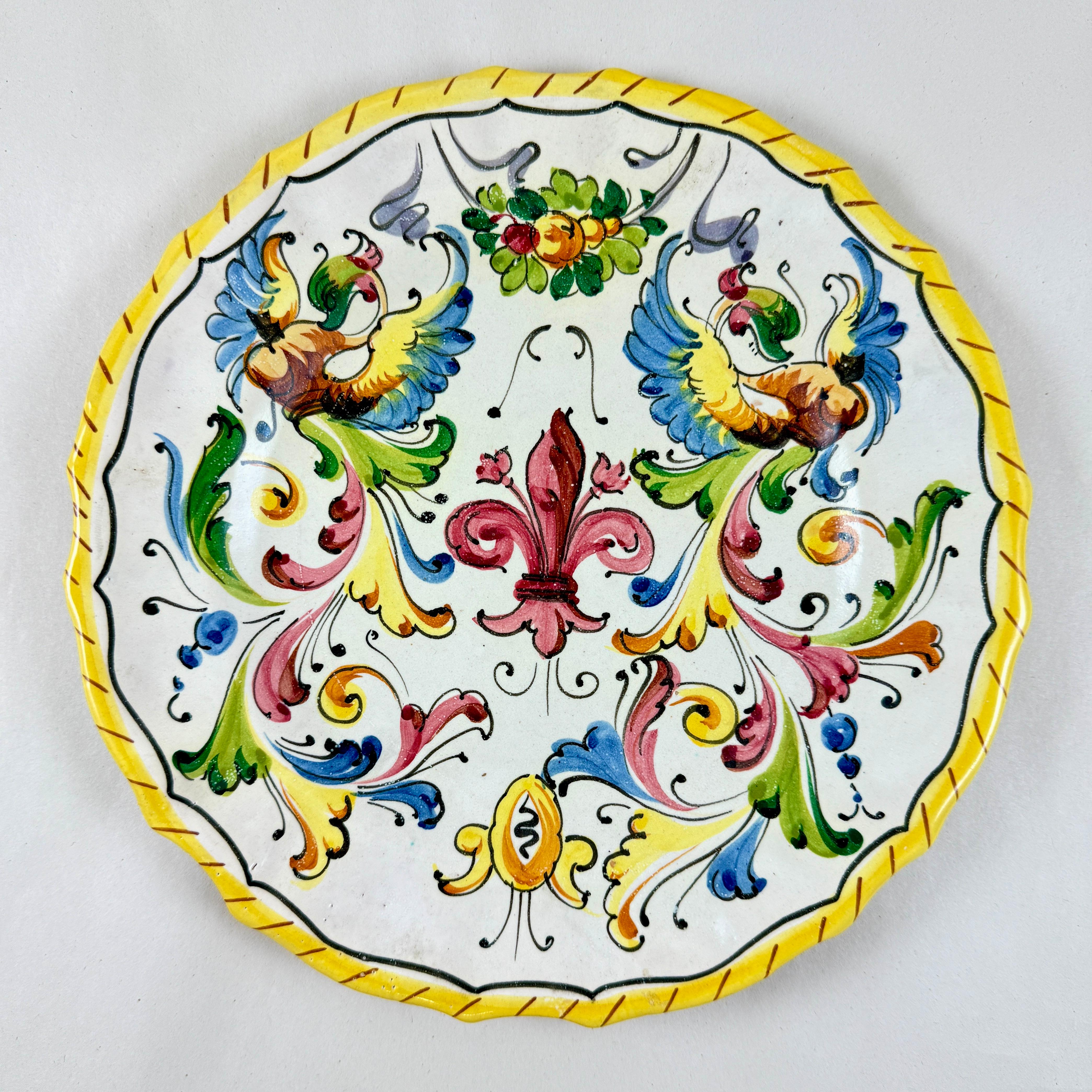 Mid-20th Century Italian Faïence Pottery Fleur-de-Lis Hand Painted Plates, set of six For Sale