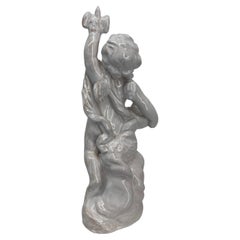 Italian Faience Statue Figure of a Boy with Dove