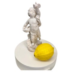 Italian Faience Statue Figure of a Boy with Dove