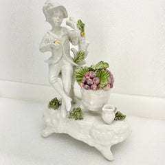 Italian Faience Statue Figure of a Boy with Fruit Basket