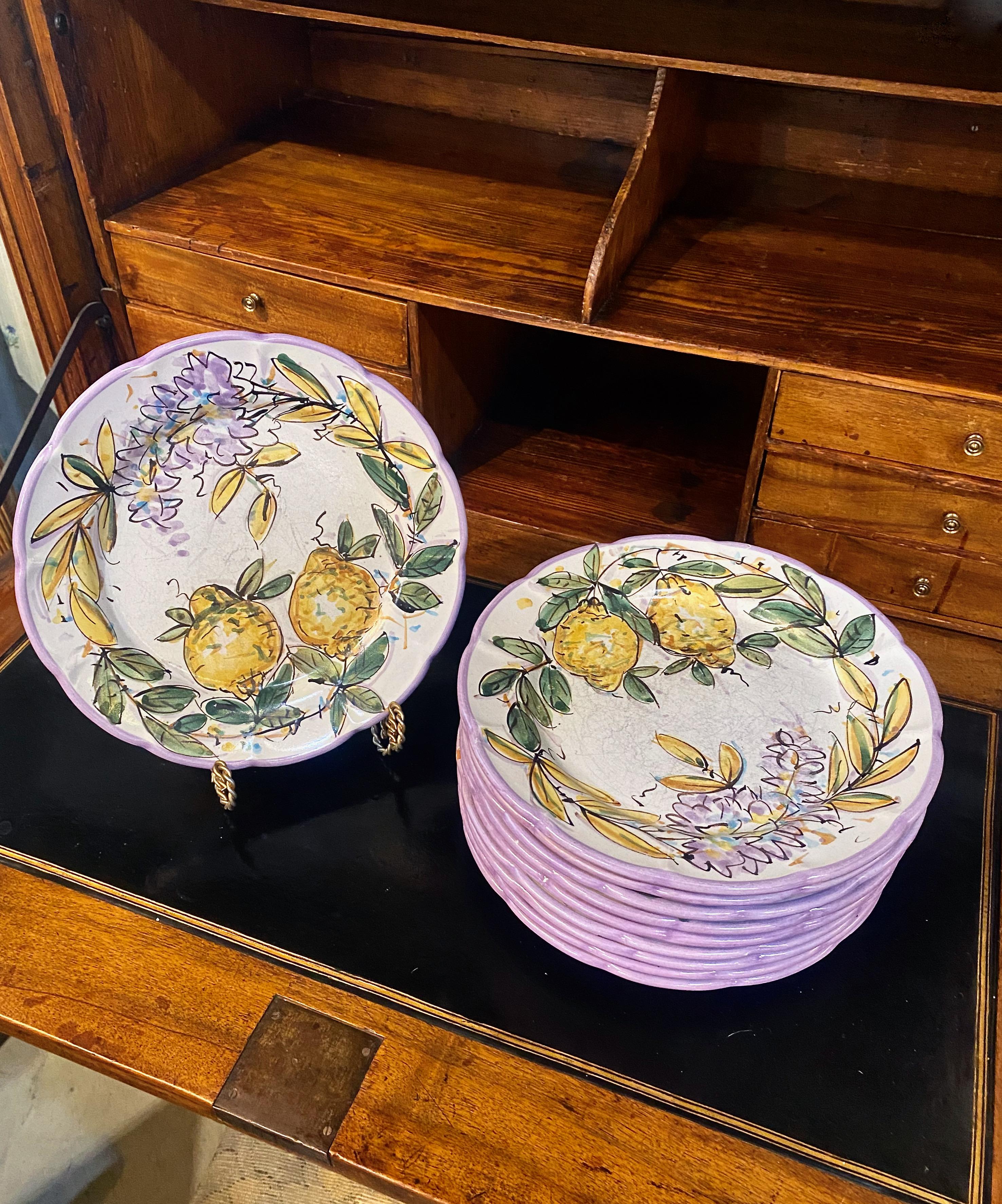 Italian Faience "Vietri" Hand Painted Dinner Plates at 1stDibs