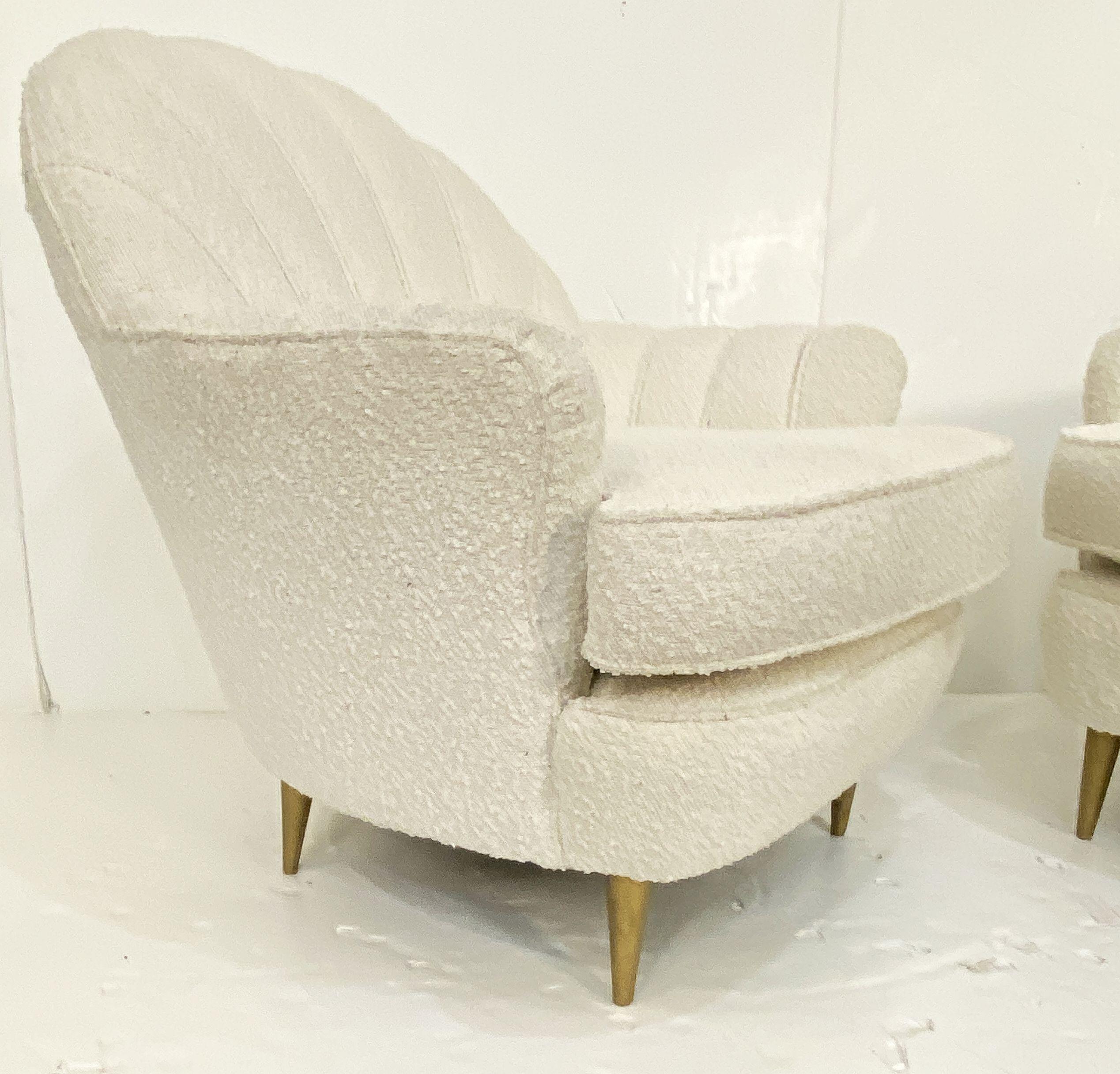 Italian Fan Back Lounge Chairs Upholstered in Boucle Fabric - Two Available For Sale 4