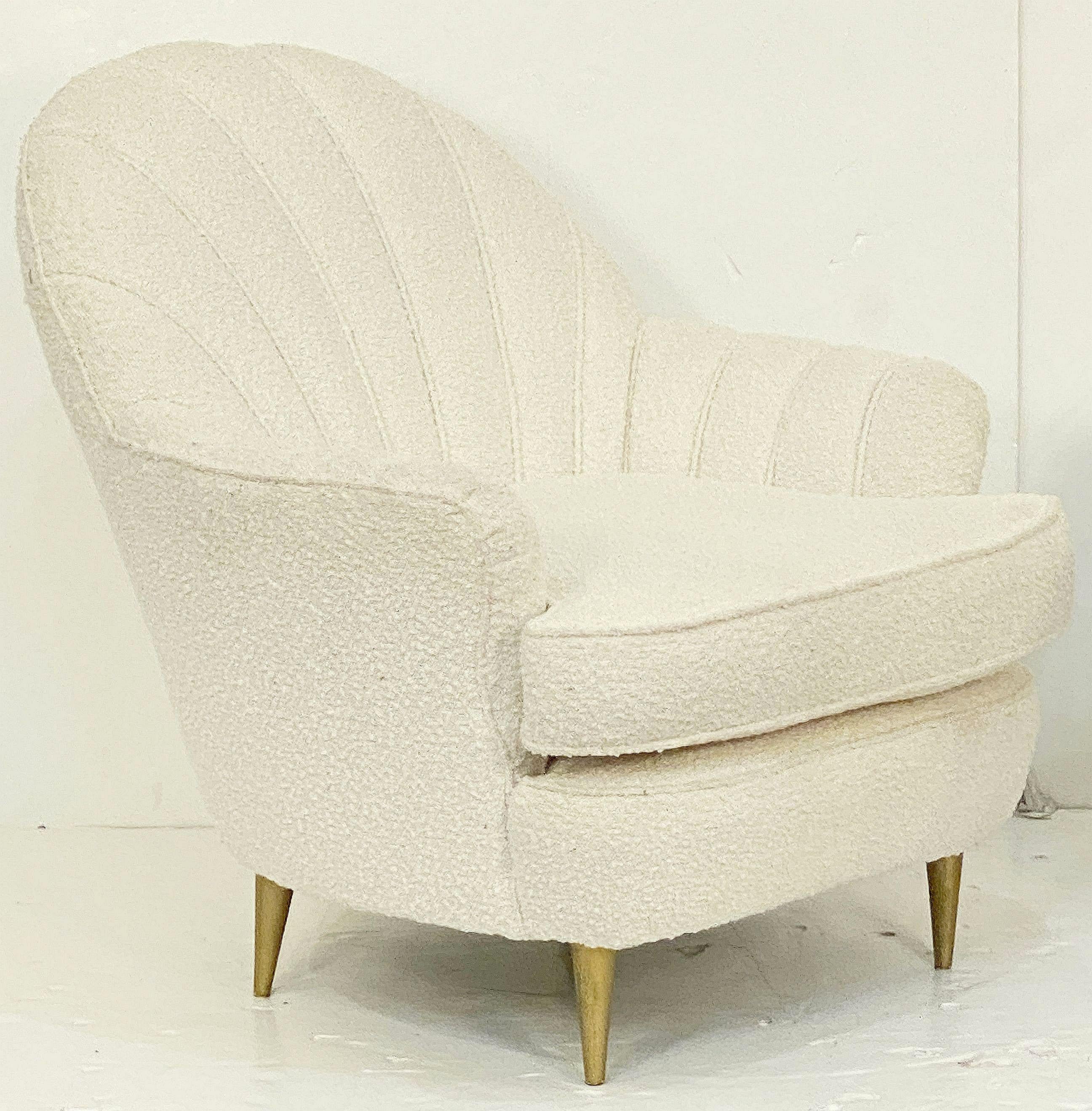 Italian Fan Back Lounge Chairs Upholstered in Boucle Fabric - Two Available For Sale 5