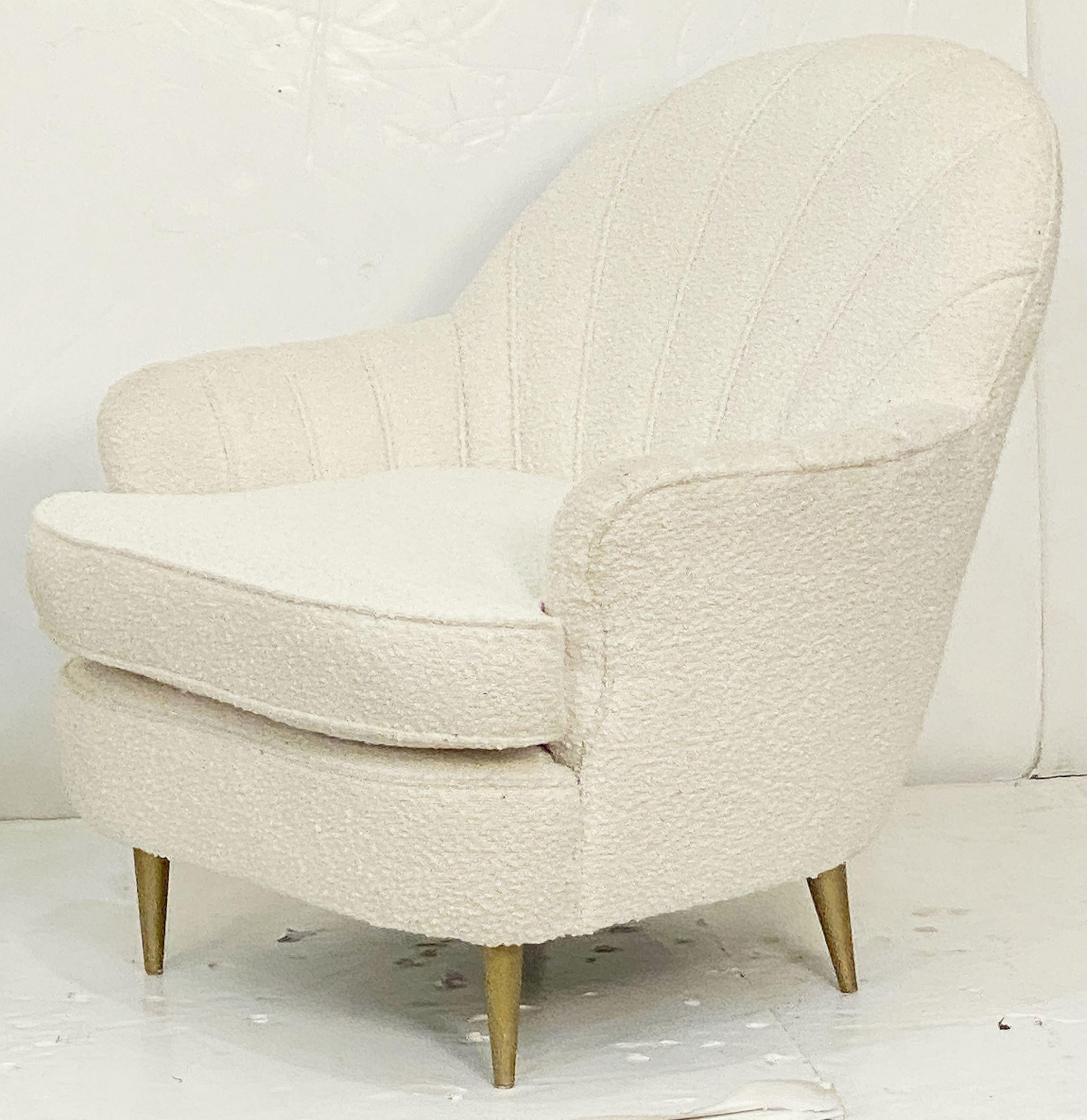 Italian Fan Back Lounge Chairs Upholstered in Boucle Fabric - Two Available For Sale 5