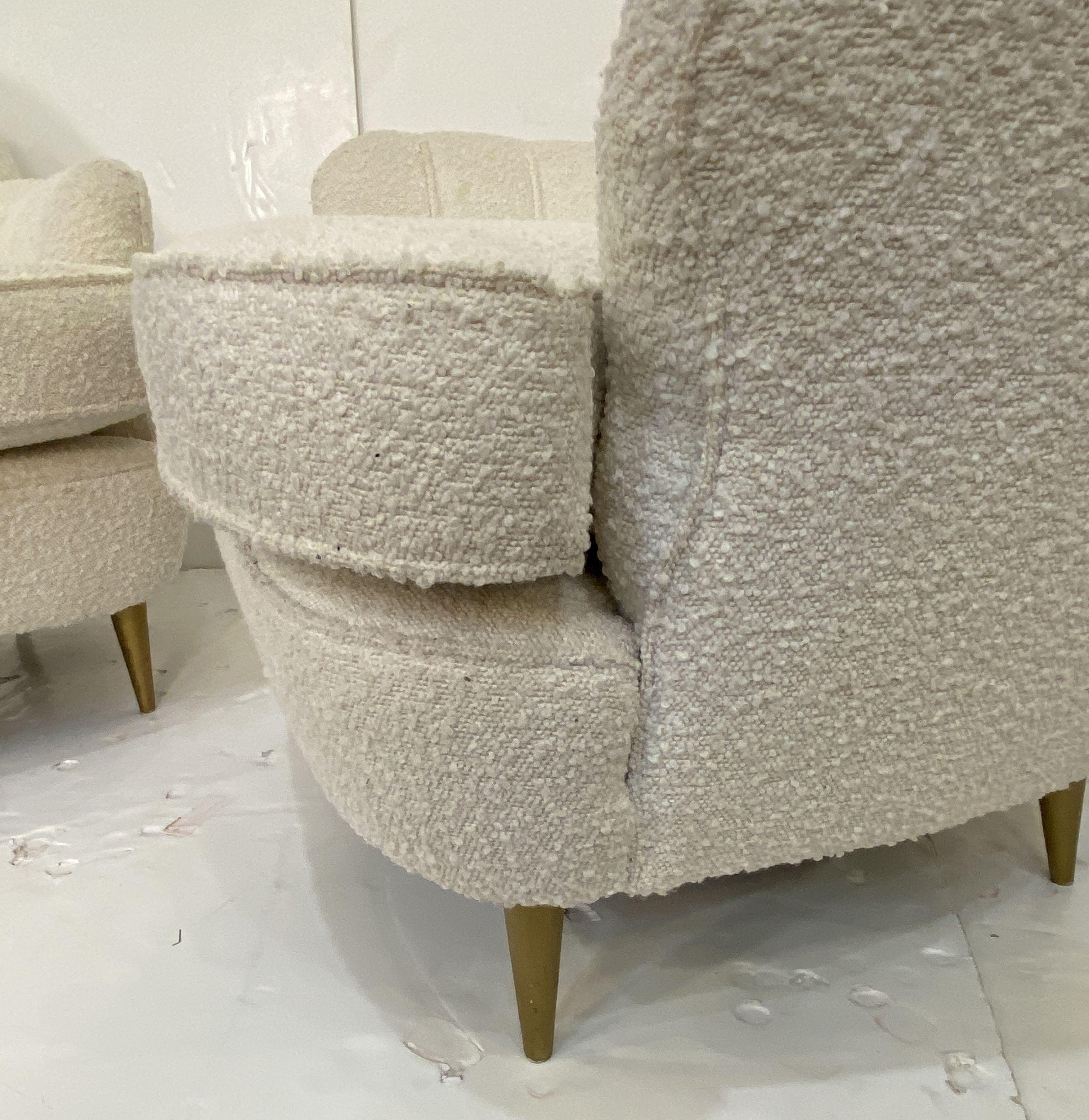 Italian Fan Back Lounge Chairs Upholstered in Boucle Fabric - Two Available For Sale 6