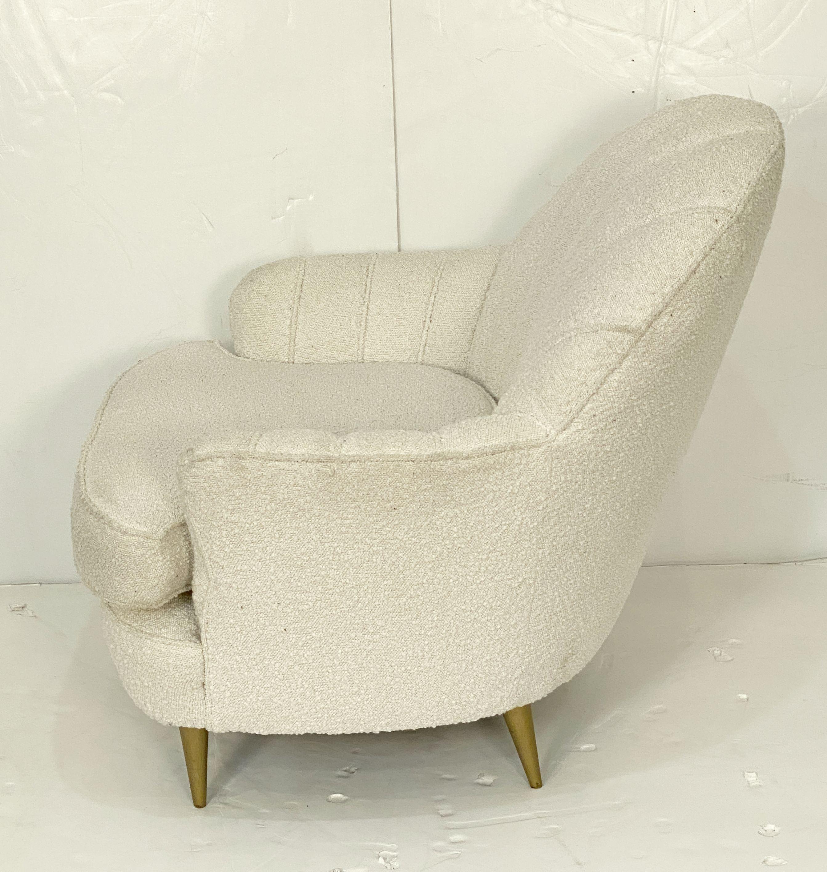 Italian Fan Back Lounge Chairs Upholstered in Boucle Fabric - Two Available For Sale 7