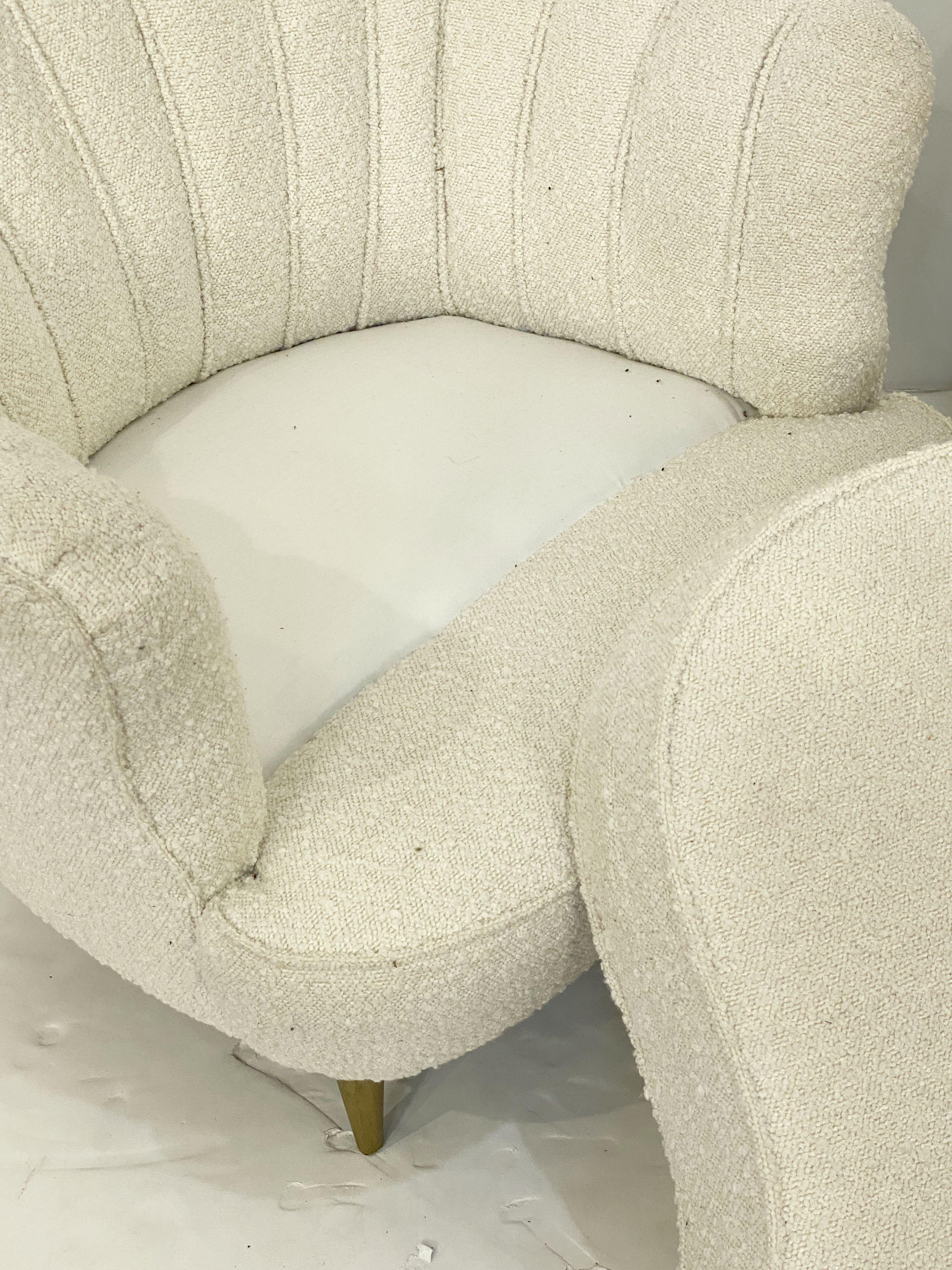 Italian Fan Back Lounge Chairs Upholstered in Boucle Fabric - Two Available For Sale 8