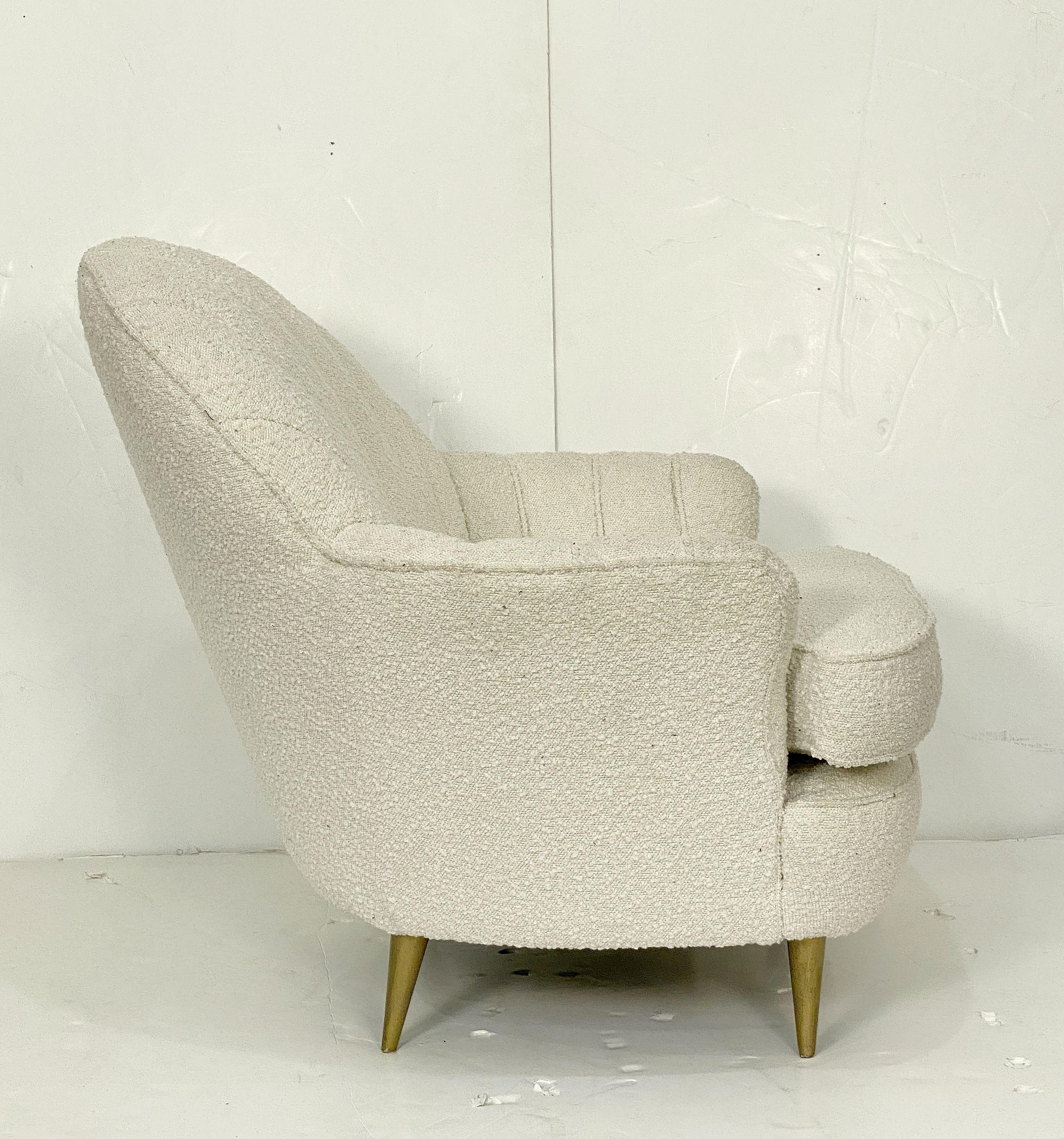 Italian Fan Back Lounge Chairs Upholstered in Boucle Fabric - Two Available For Sale 9