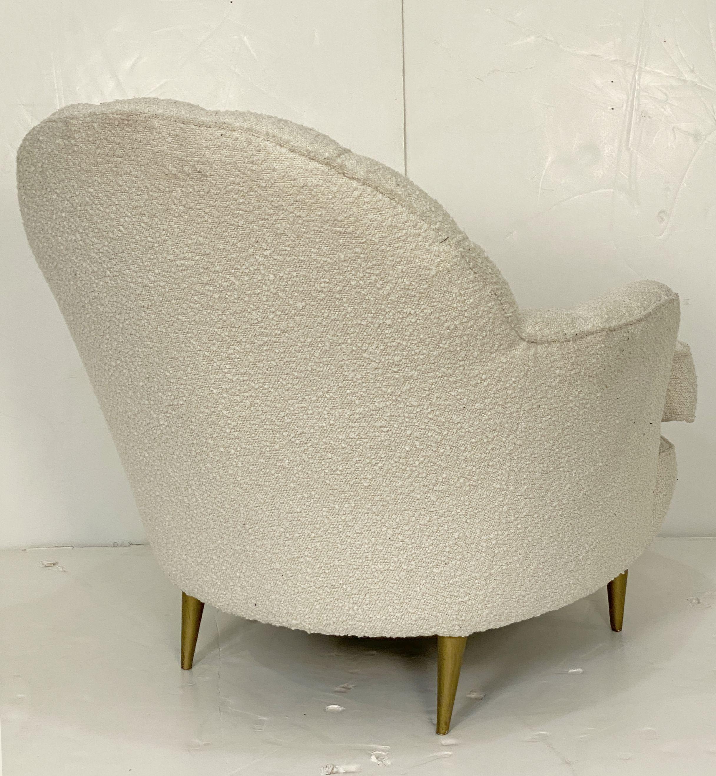 Italian Fan Back Lounge Chairs Upholstered in Boucle Fabric - Two Available For Sale 10