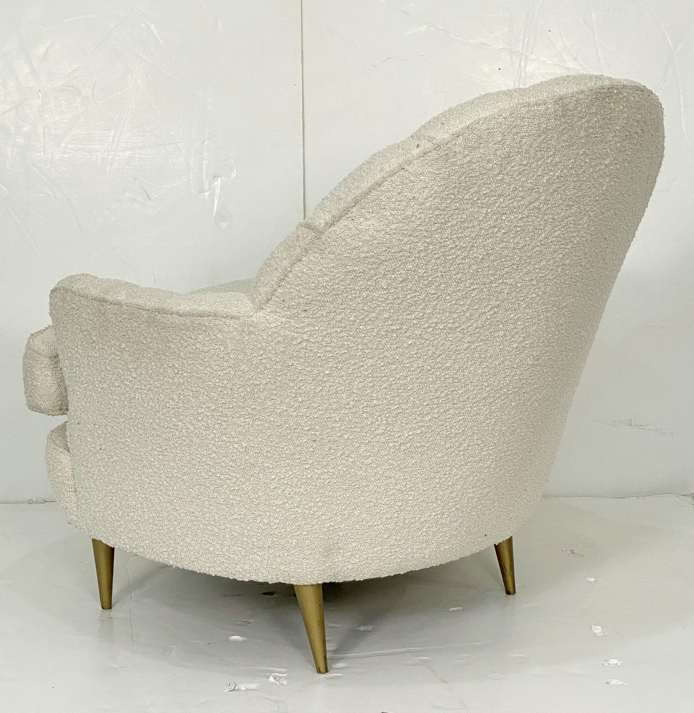 Italian Fan Back Lounge Chairs Upholstered in Boucle Fabric - Two Available For Sale 11