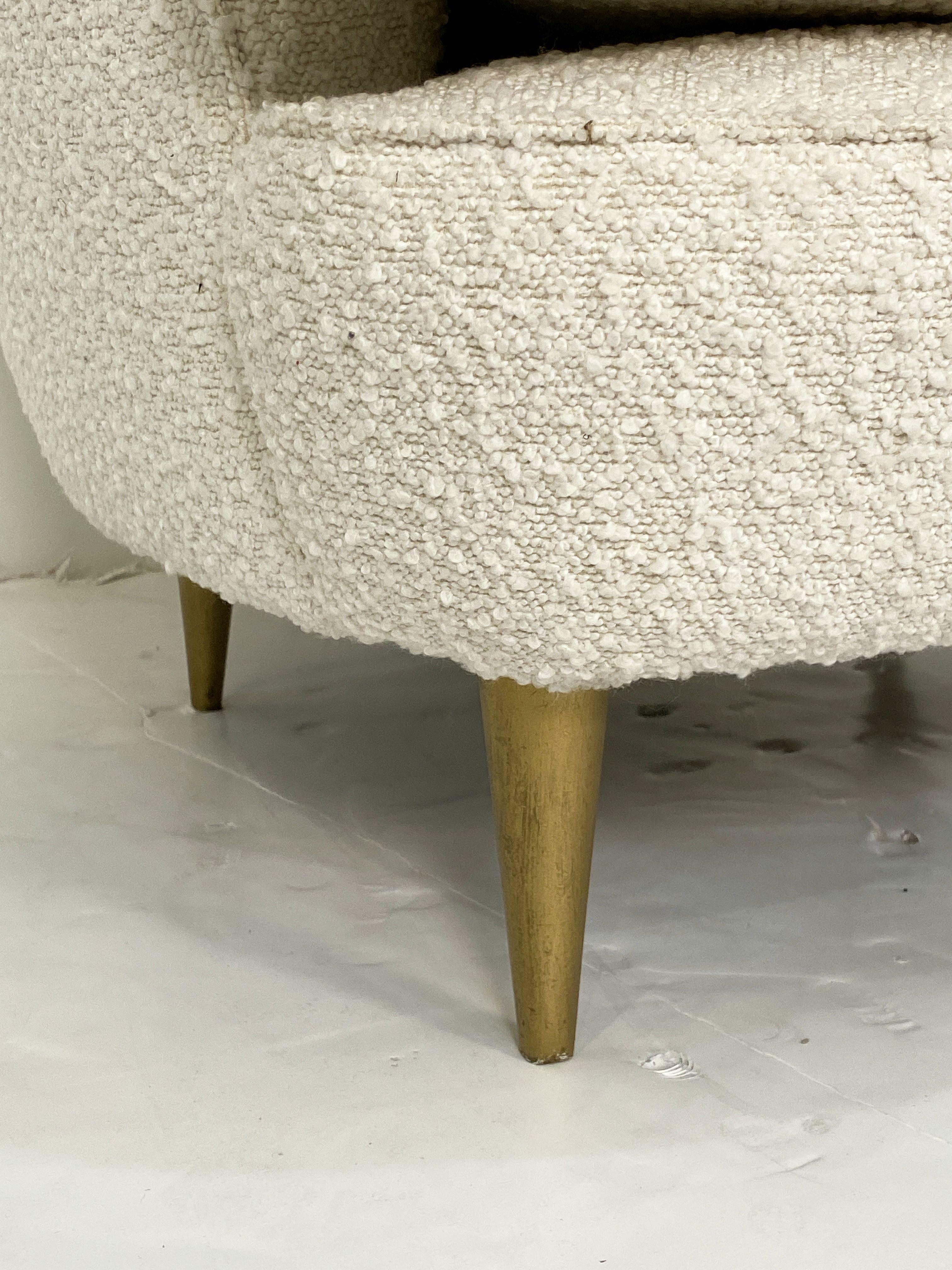 Italian Fan Back Lounge Chairs Upholstered in Boucle Fabric - Two Available For Sale 12