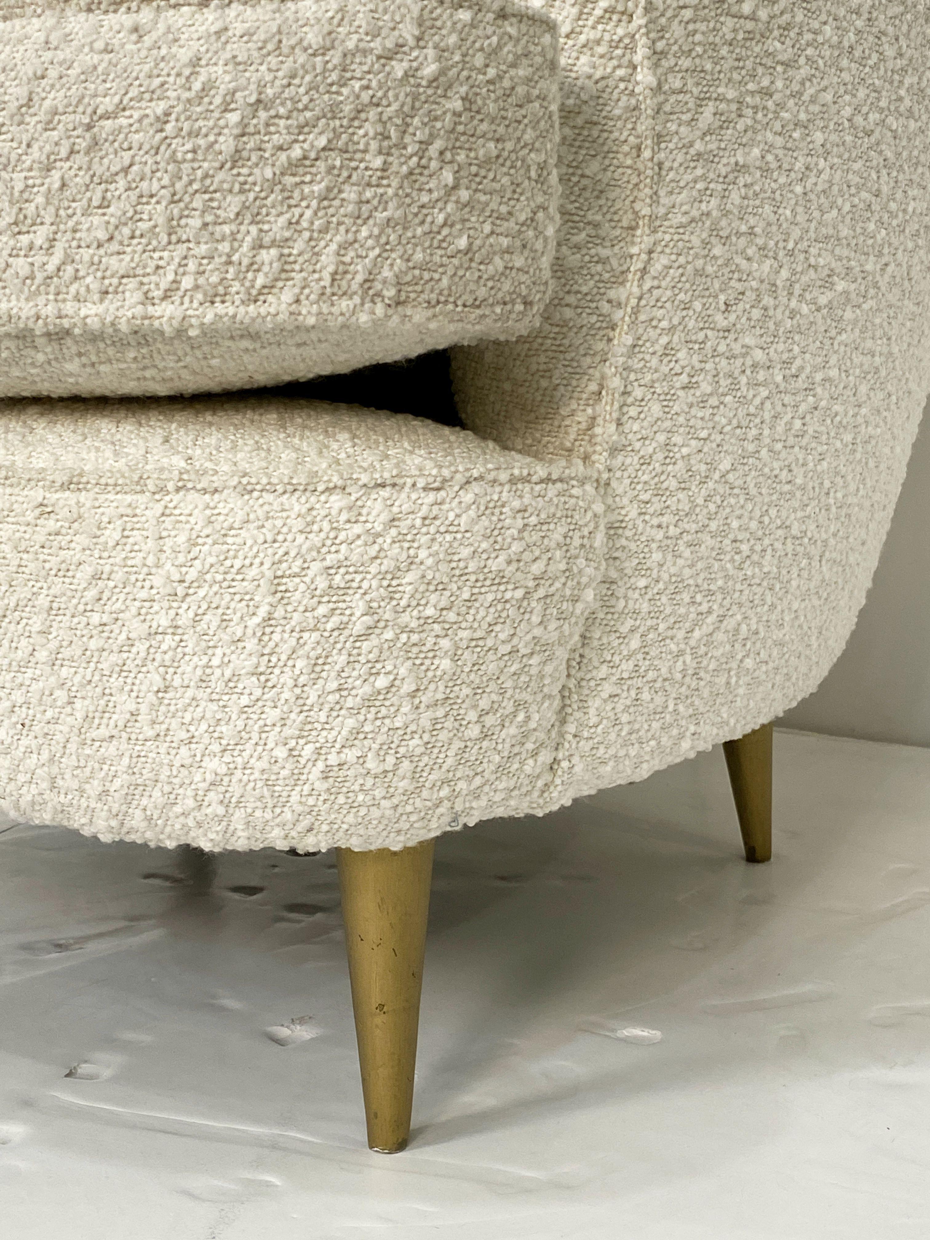 Italian Fan Back Lounge Chairs Upholstered in Boucle Fabric - Two Available For Sale 13
