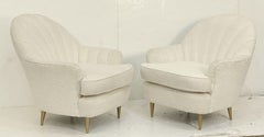 Italian Fan Back Lounge Chairs Upholstered in Boucle Fabric - Two Available