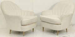 Italian Fan Back Lounge Chairs Upholstered in Boucle Fabric - Two Available