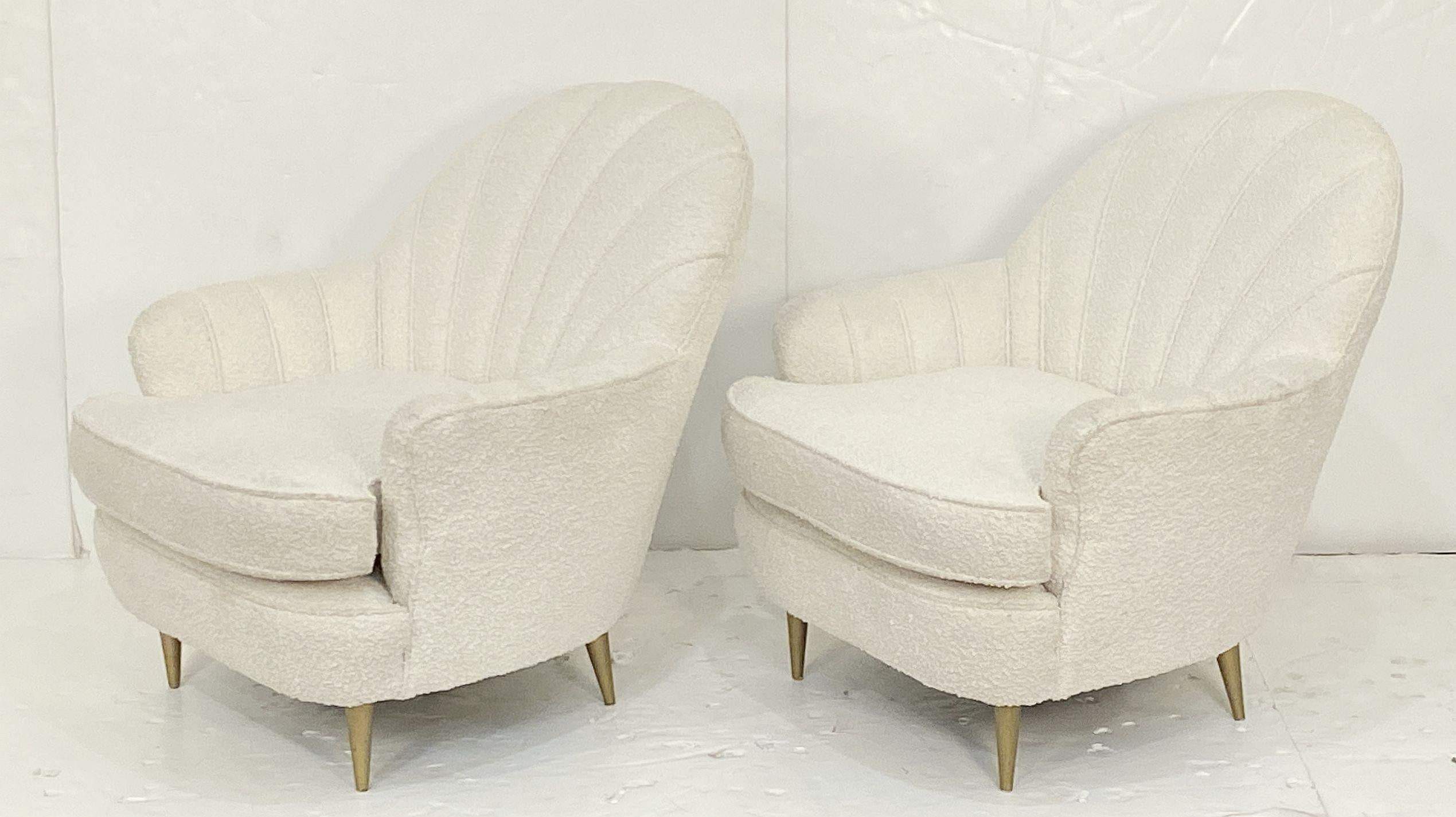 Italian Fan Back Lounge Chairs Upholstered in Boucle Fabric - Two Available In Good Condition For Sale In Austin, TX