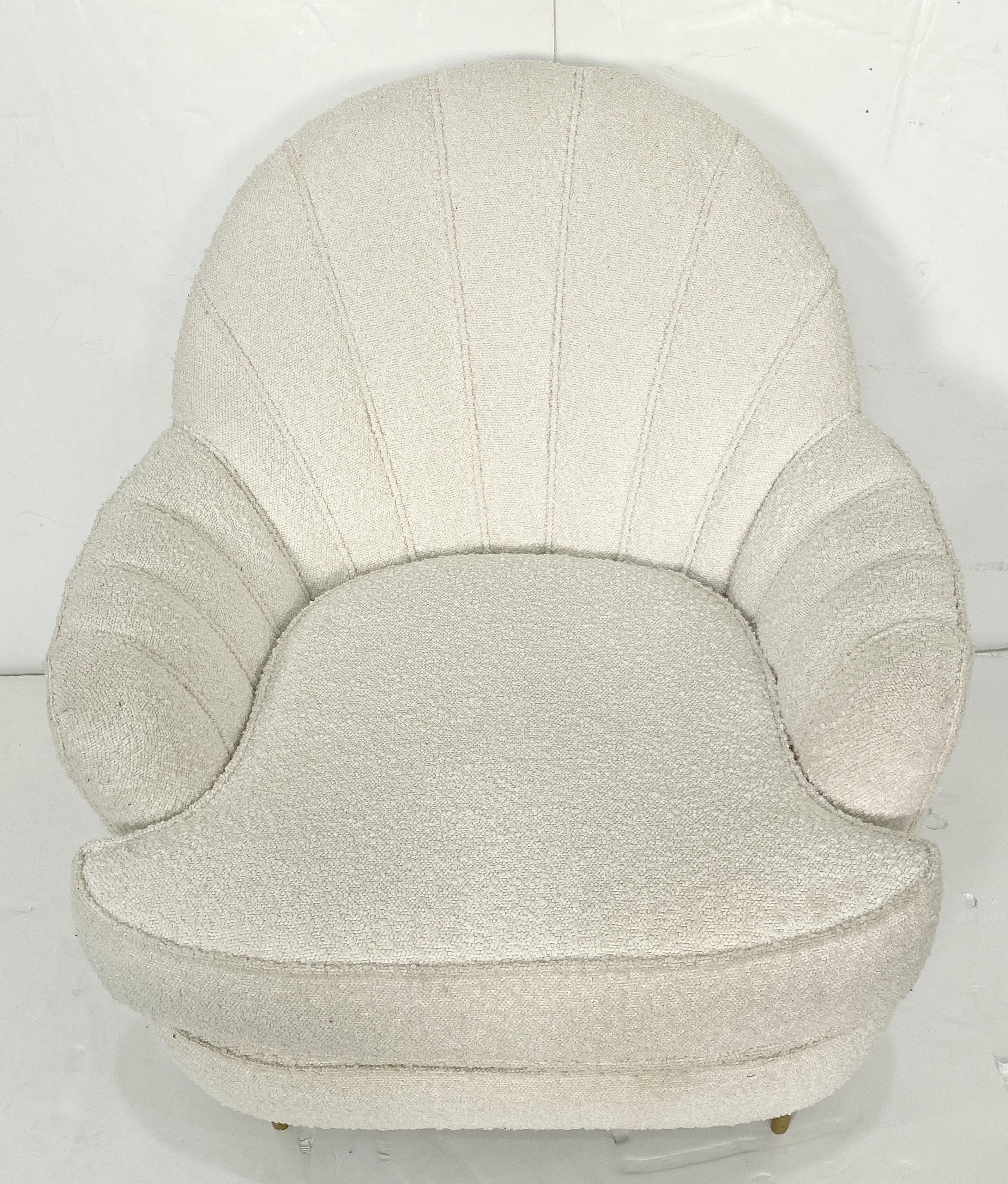20th Century Italian Fan Back Lounge Chairs Upholstered in Boucle Fabric - Two Available For Sale
