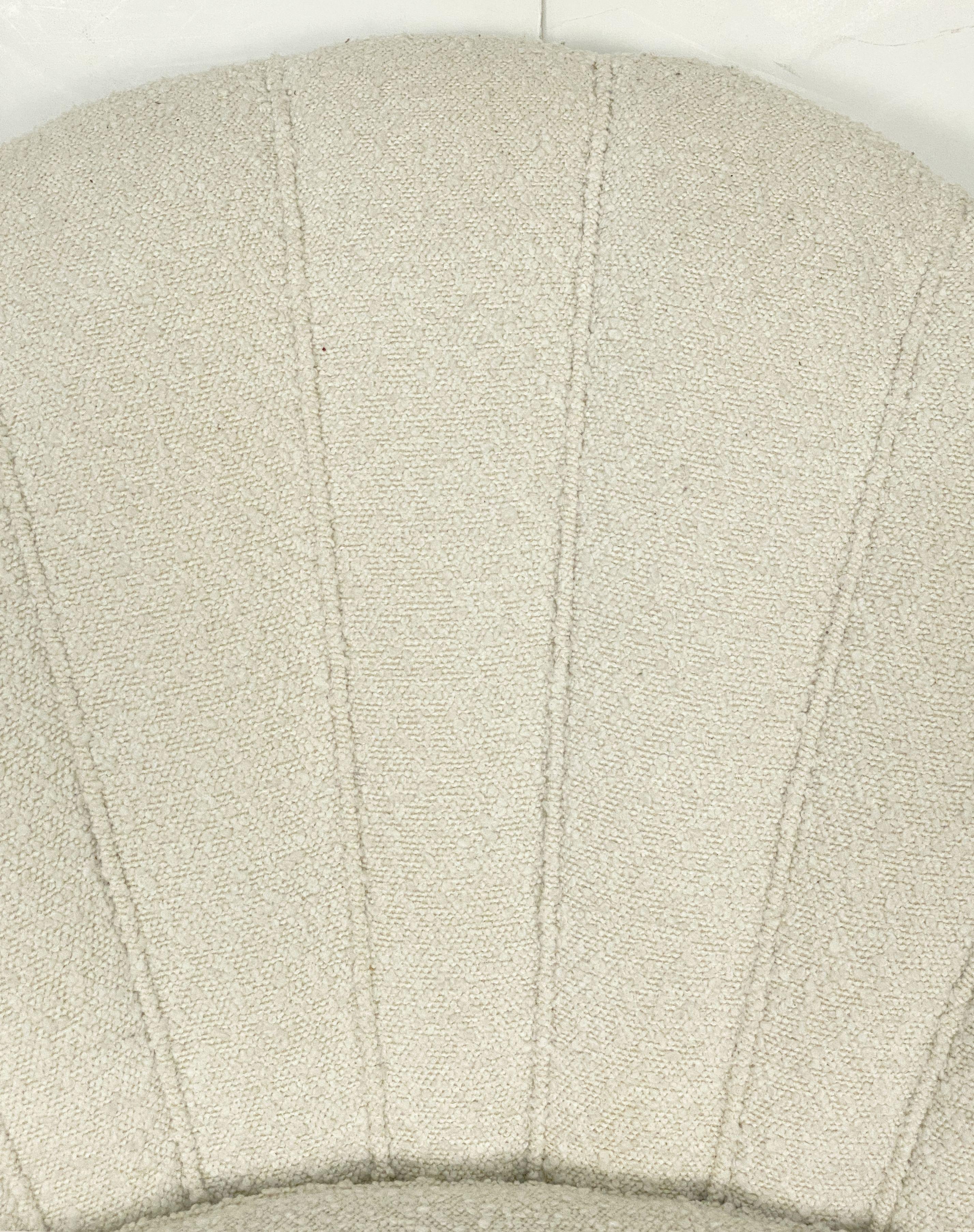 Upholstery Italian Fan Back Lounge Chairs Upholstered in Boucle Fabric - Two Available For Sale