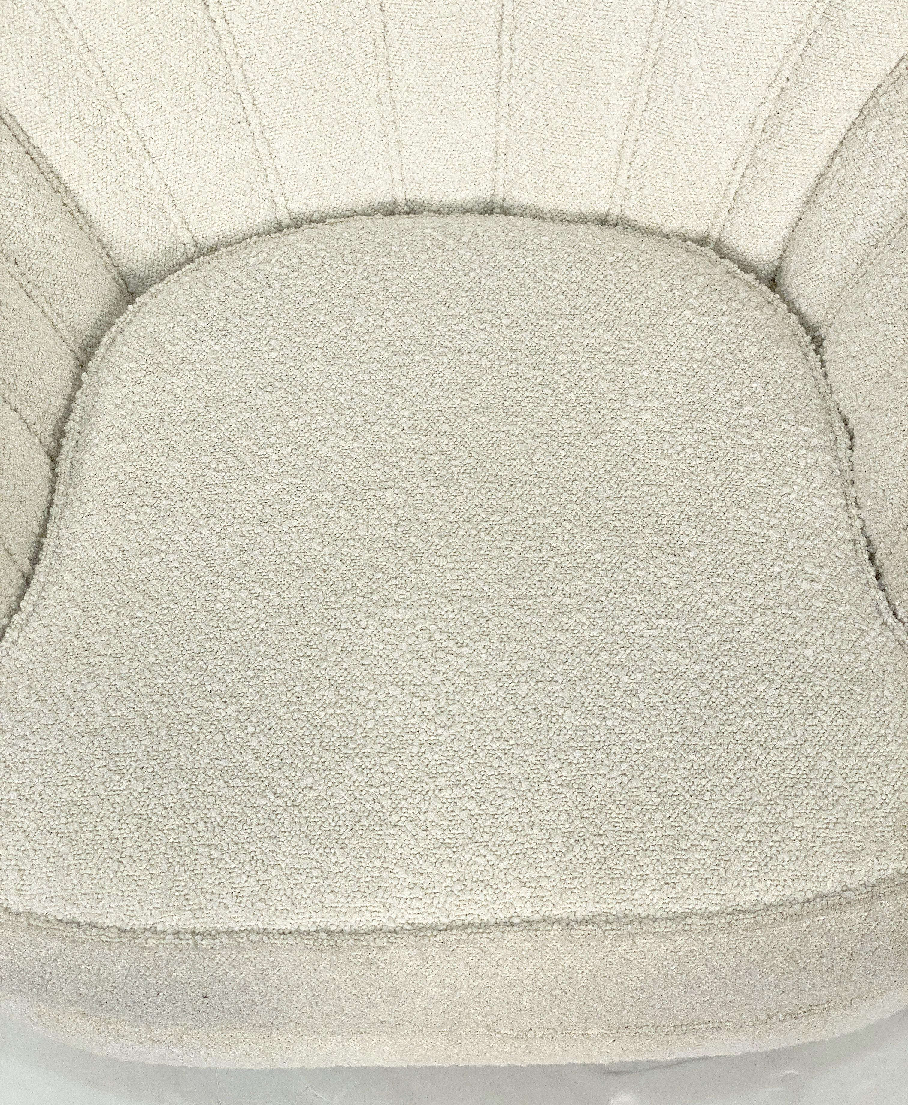 Italian Fan Back Lounge Chairs Upholstered in Boucle Fabric - Two Available For Sale 1