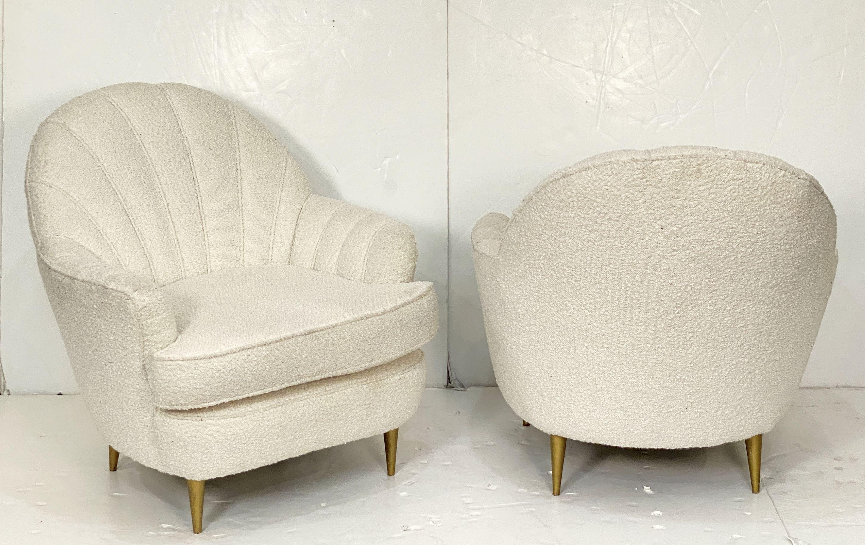Italian Fan Back Lounge Chairs Upholstered in Boucle Fabric - Two Available For Sale 3