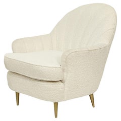 Italian Fan Back Lounge Chairs Upholstered in Boucle Fabric - Two Available