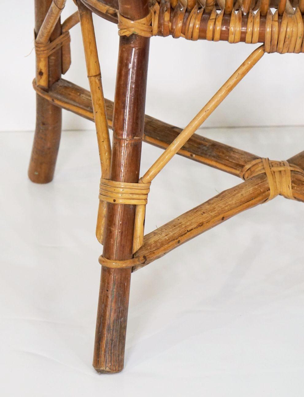 Italian Fan-Backed Arm Chairs of Rattan and Bamboo from the Mid-20th Century For Sale 9
