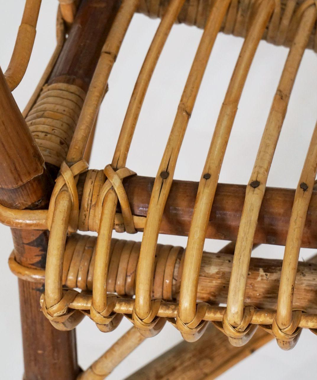 Italian Fan-Backed Arm Chairs of Rattan and Bamboo from the Mid-20th Century For Sale 12