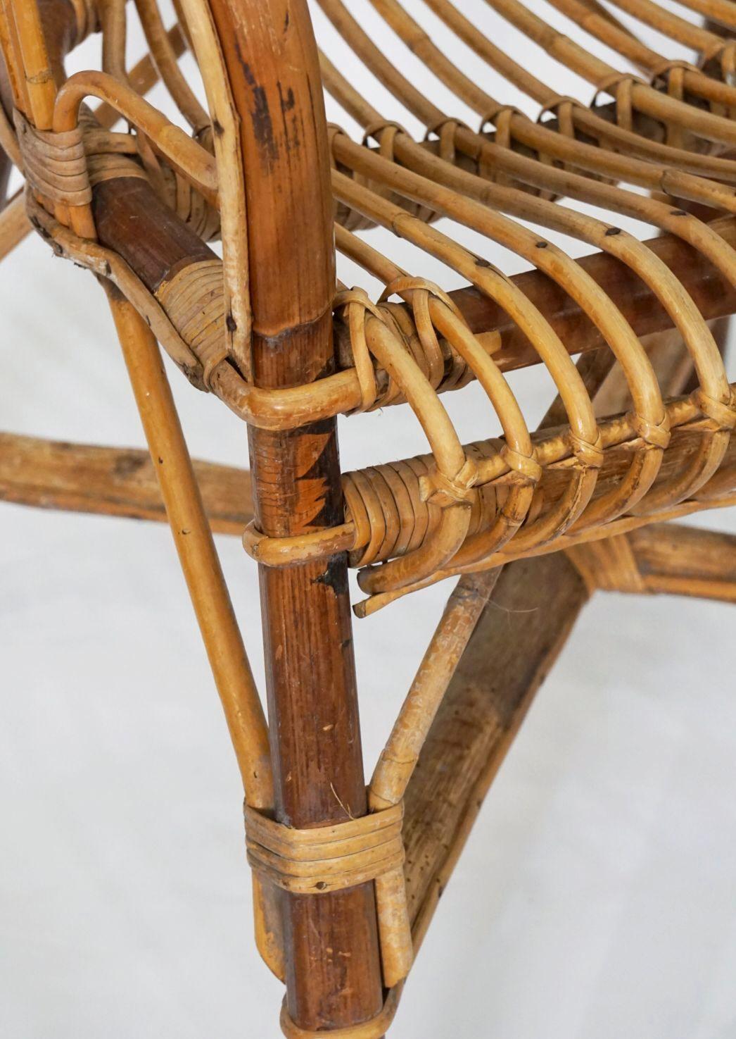 Italian Fan-Backed Arm Chairs of Rattan and Bamboo from the Mid-20th Century For Sale 14