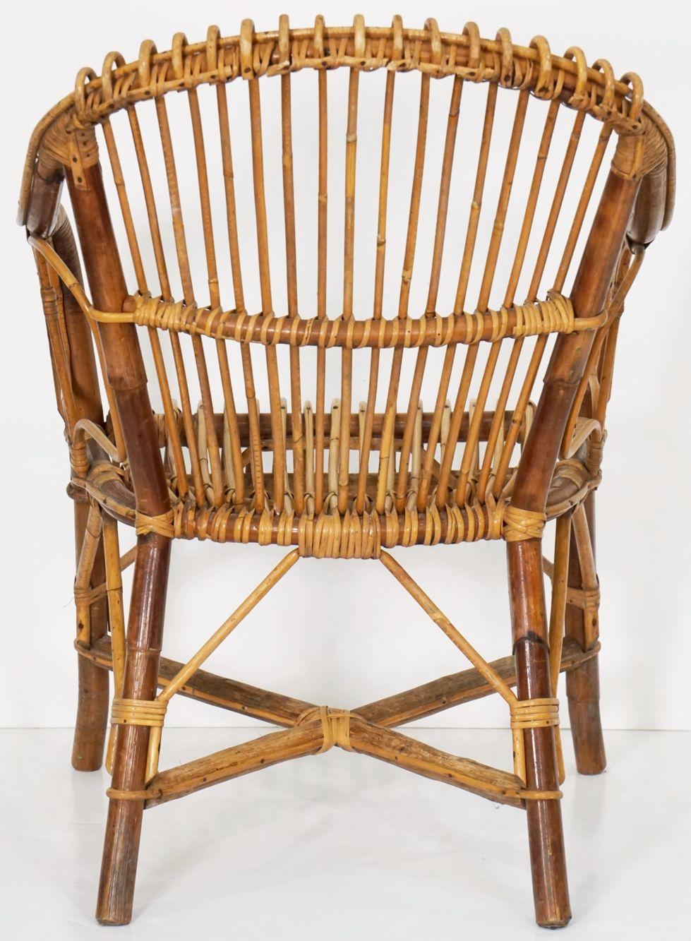 Italian Fan-Backed Arm Chairs of Rattan and Bamboo from the Mid-20th Century For Sale 15