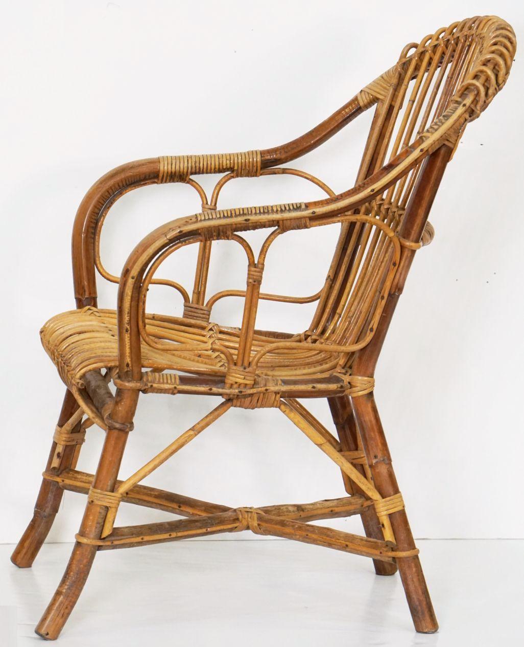 Italian Fan-Backed Arm Chairs of Rattan and Bamboo from the Mid-20th Century For Sale 1