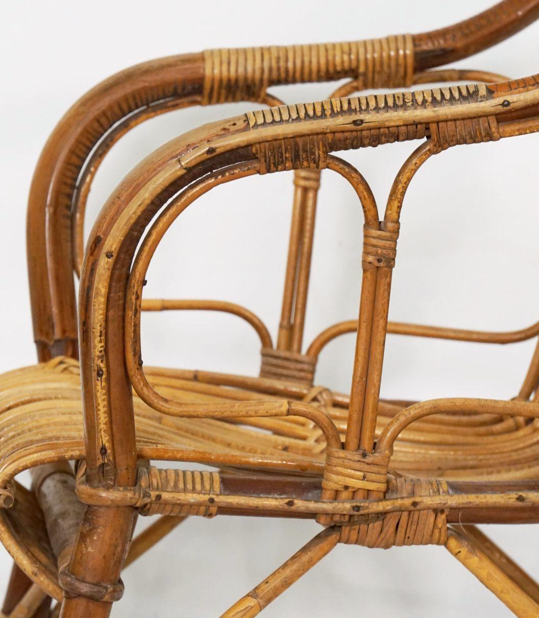 Italian Fan-Backed Arm Chairs of Rattan and Bamboo from the Mid-20th Century For Sale 2