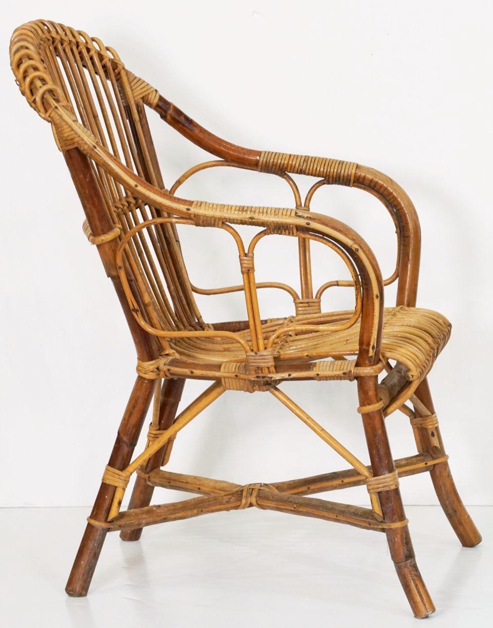 Italian Fan-Backed Arm Chairs of Rattan and Bamboo from the Mid-20th Century 4
