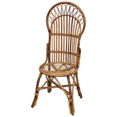 Sedia italiana con schienale a ventaglio in rattan e bambù della metà del XX secolo