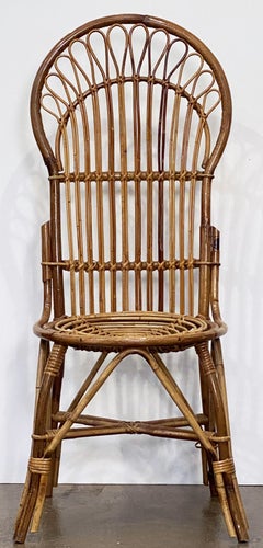 Italian Fan-Backed Chair of Rattan and Bamboo from the Mid-20th Century