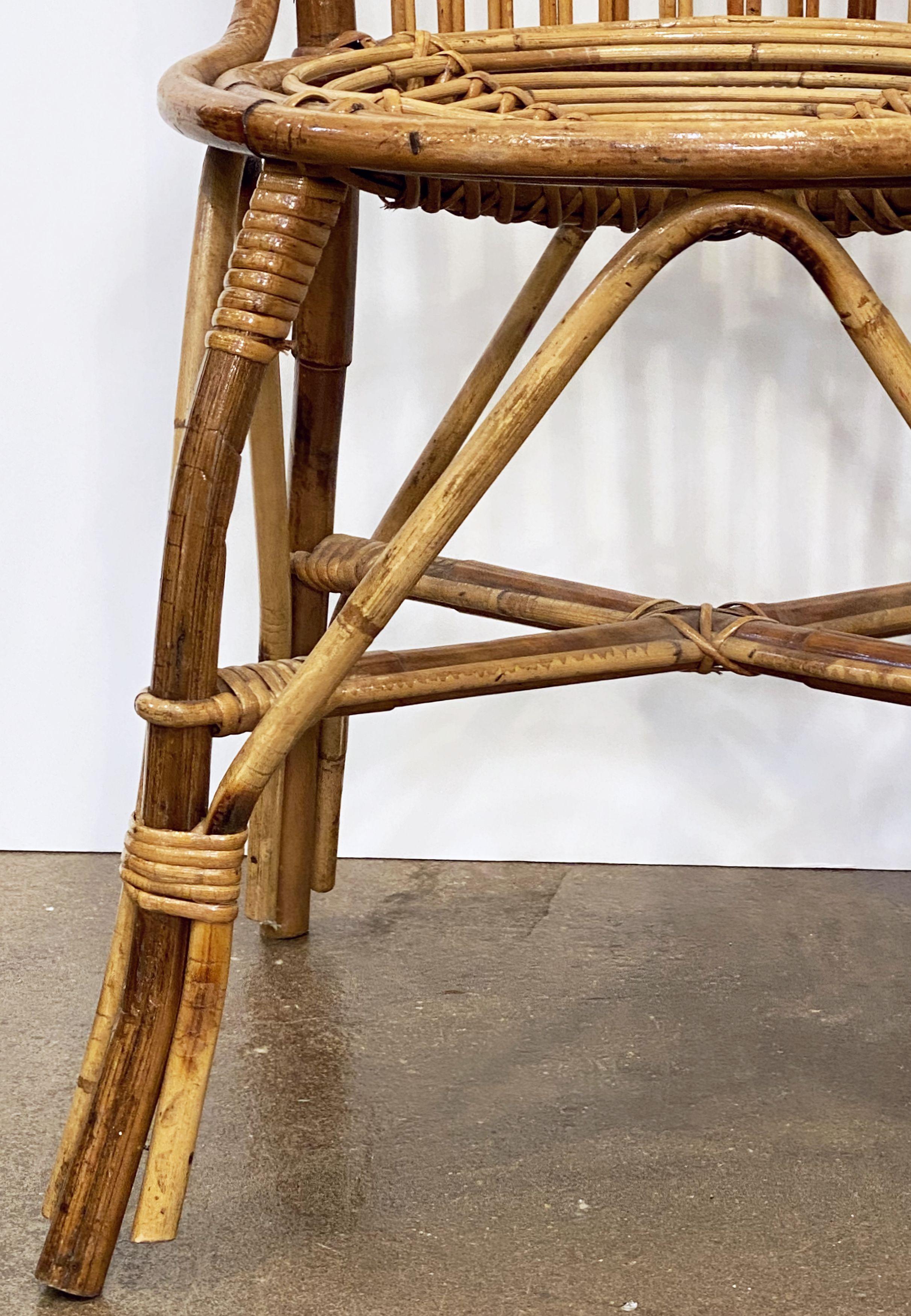 Bambou Chaise italienne à dossier en éventail en rotin ou en bambou du milieu du 20ème siècle en vente