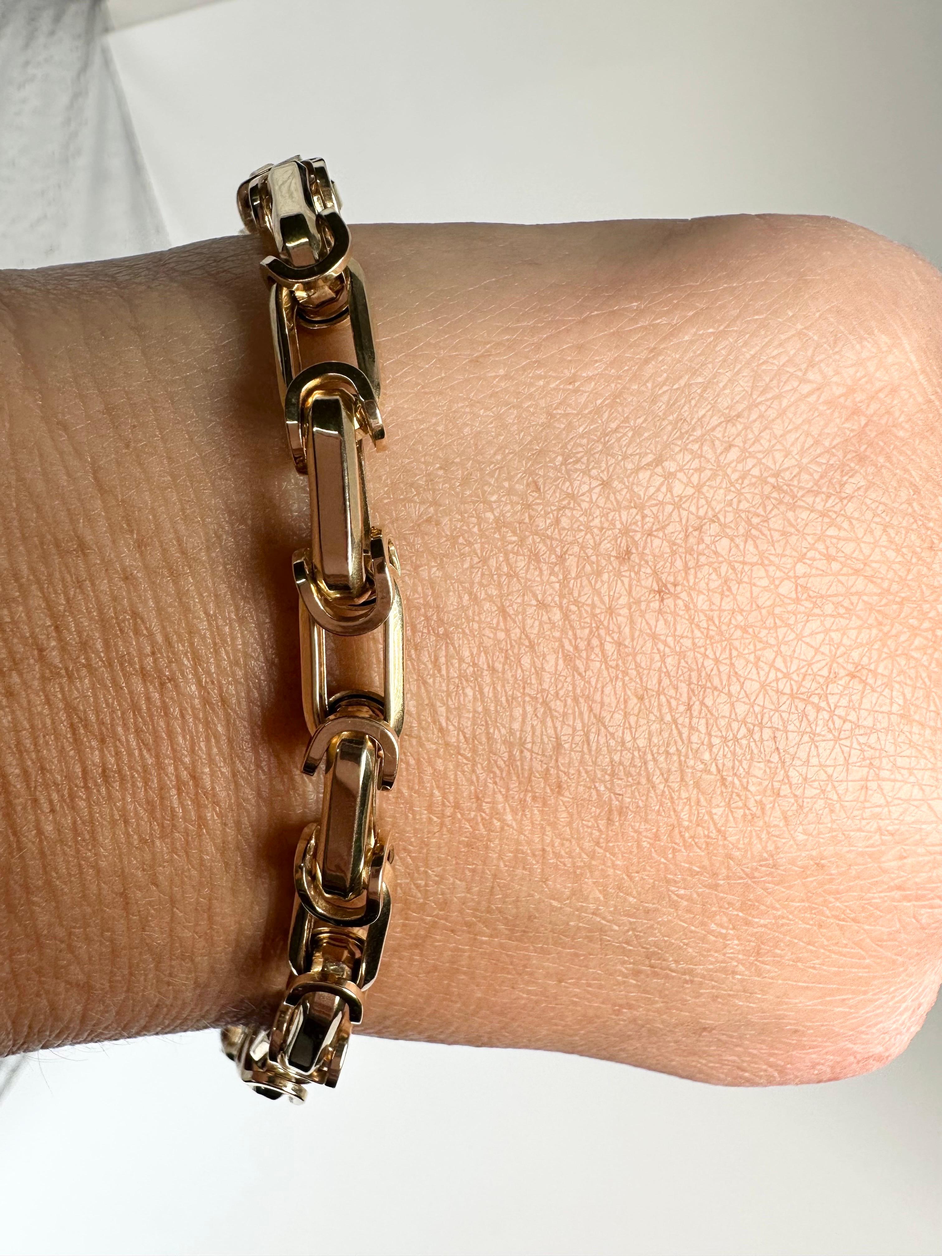 Women's or Men's Italian fancy link bracelet 14KT yellow gold fancy pattern chain bracelet For Sale
