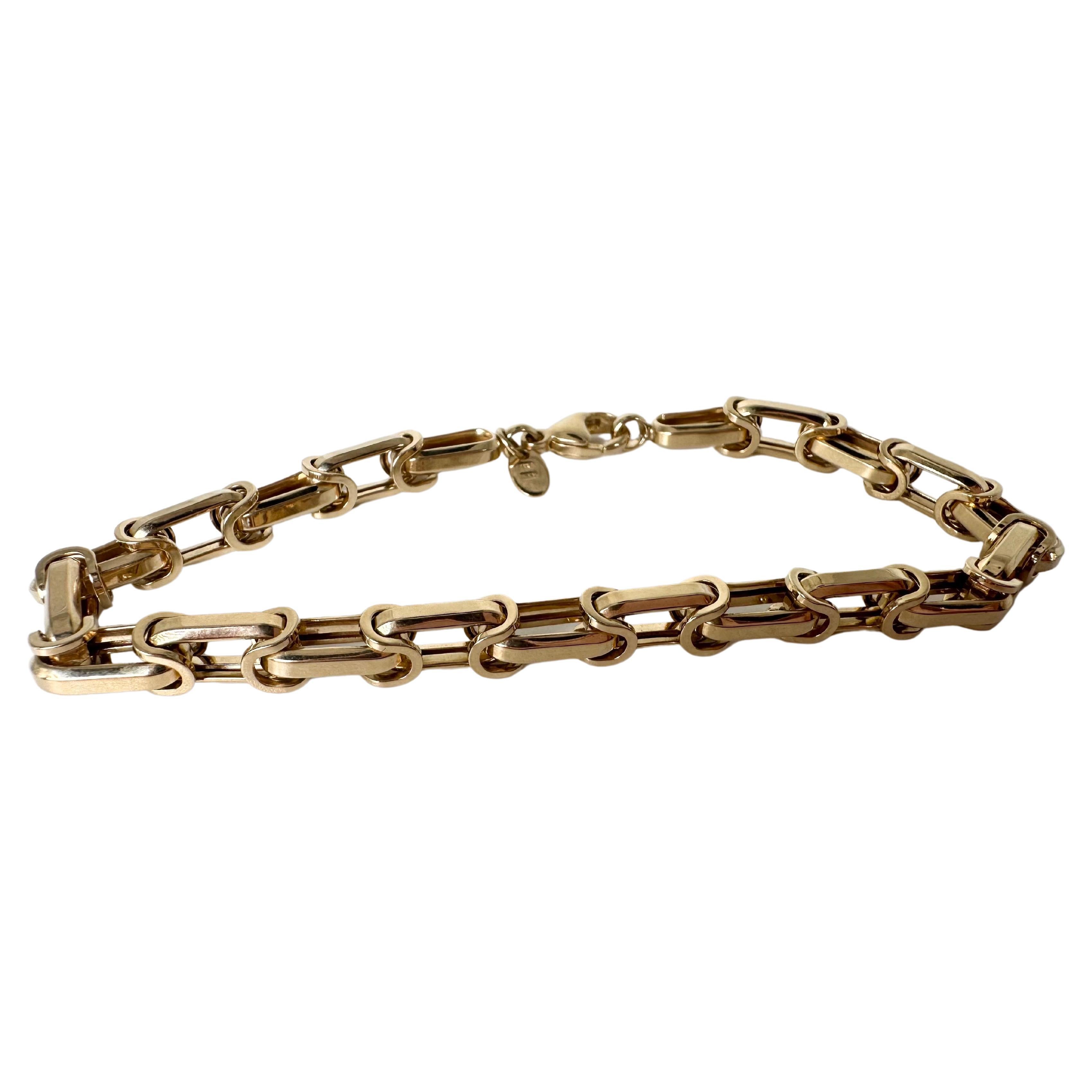 Italian fancy link bracelet 14KT yellow gold fancy pattern chain bracelet For Sale