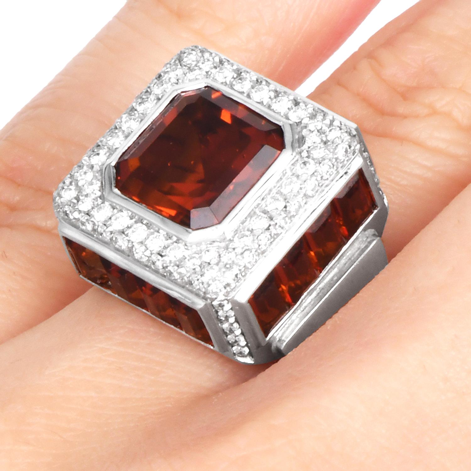 Italian Fani Designer Asscher Citrine Diamond 18k Gold Cocktail Ring For Sale 4