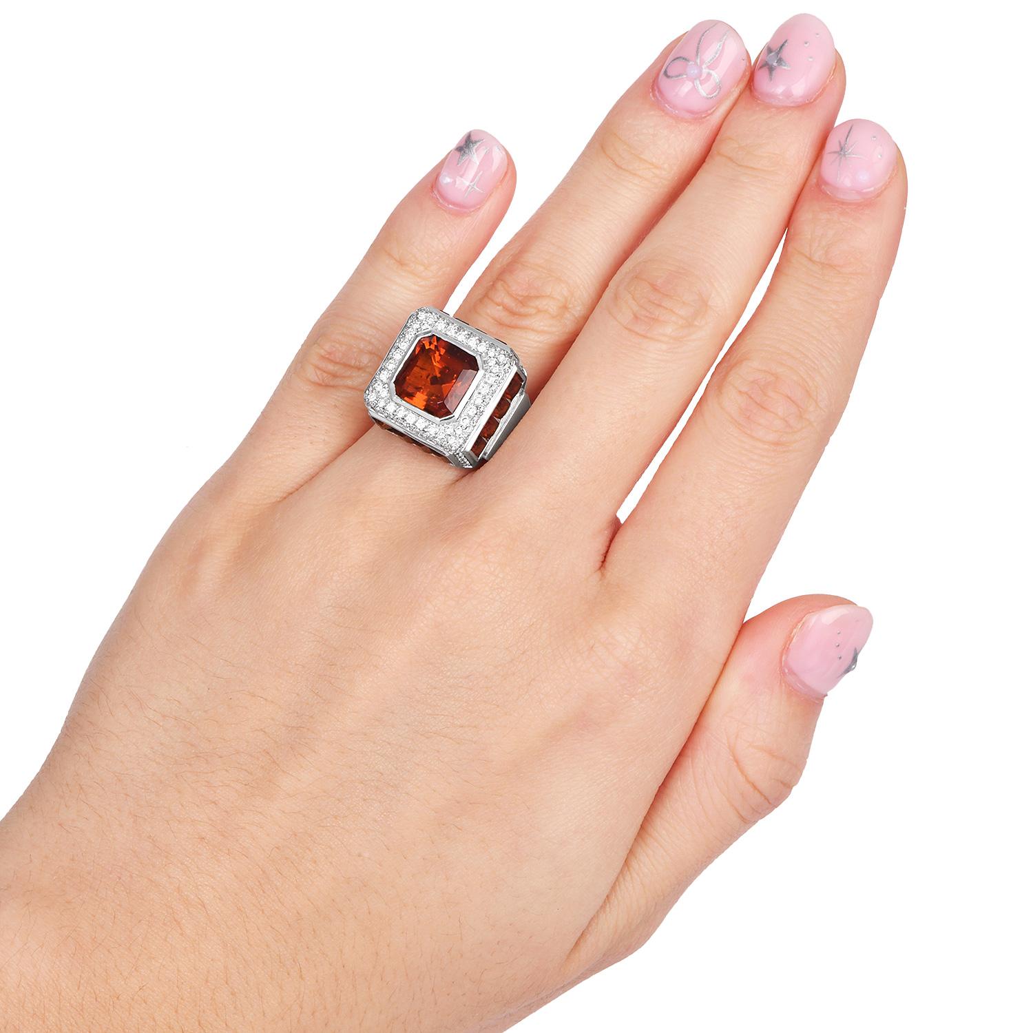 Asscher Cut Italian Fani Designer Asscher Citrine Diamond 18k Gold Cocktail Ring For Sale