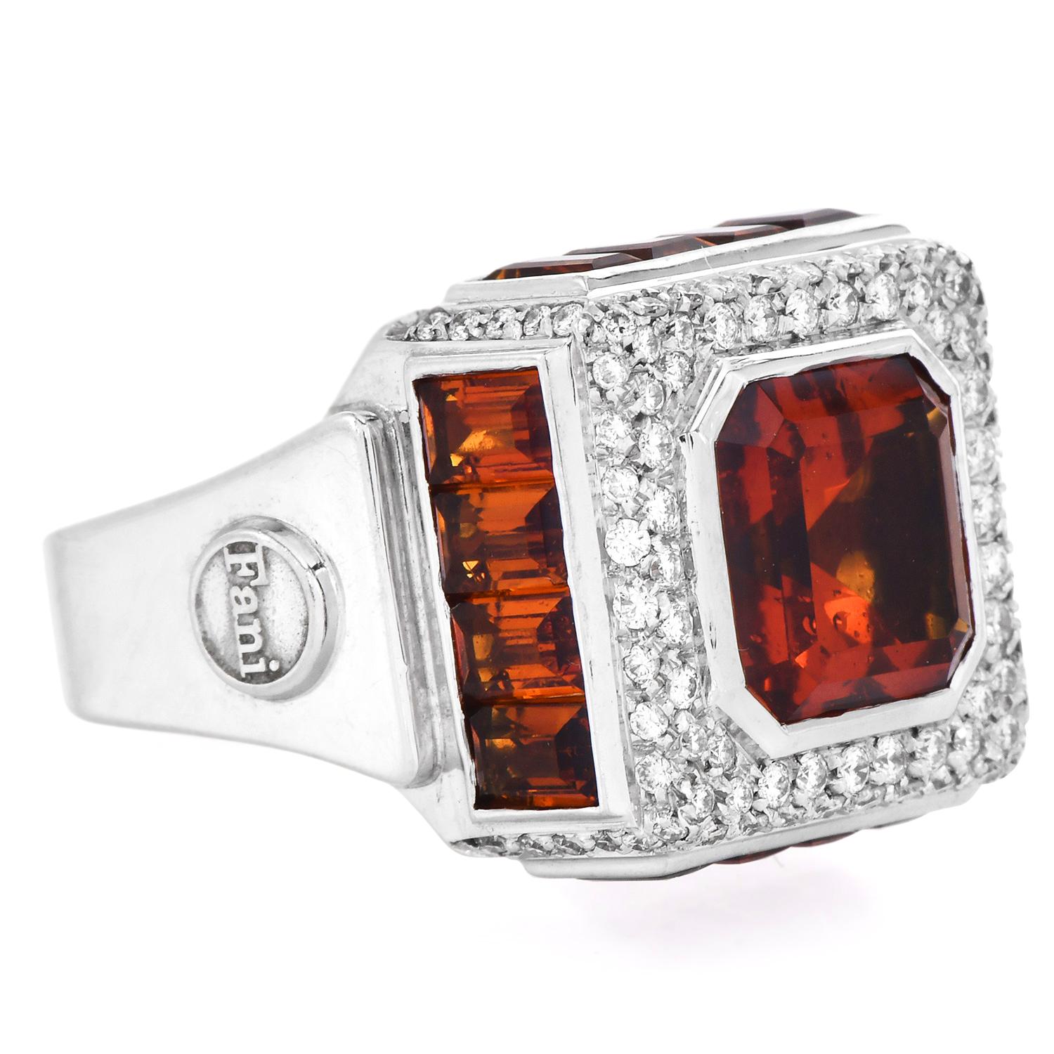 Italian Fani Designer Asscher Citrine Diamond 18k Gold Cocktail Ring For Sale 1