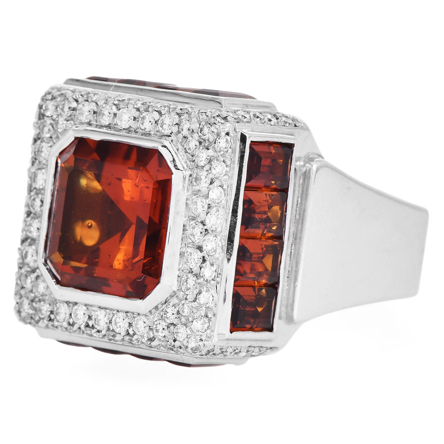 Italian Fani Designer Asscher Citrine Diamond 18k Gold Cocktail Ring For Sale
