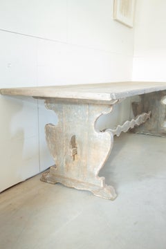 Italian Farm Table on Carved Base with Stretcher
